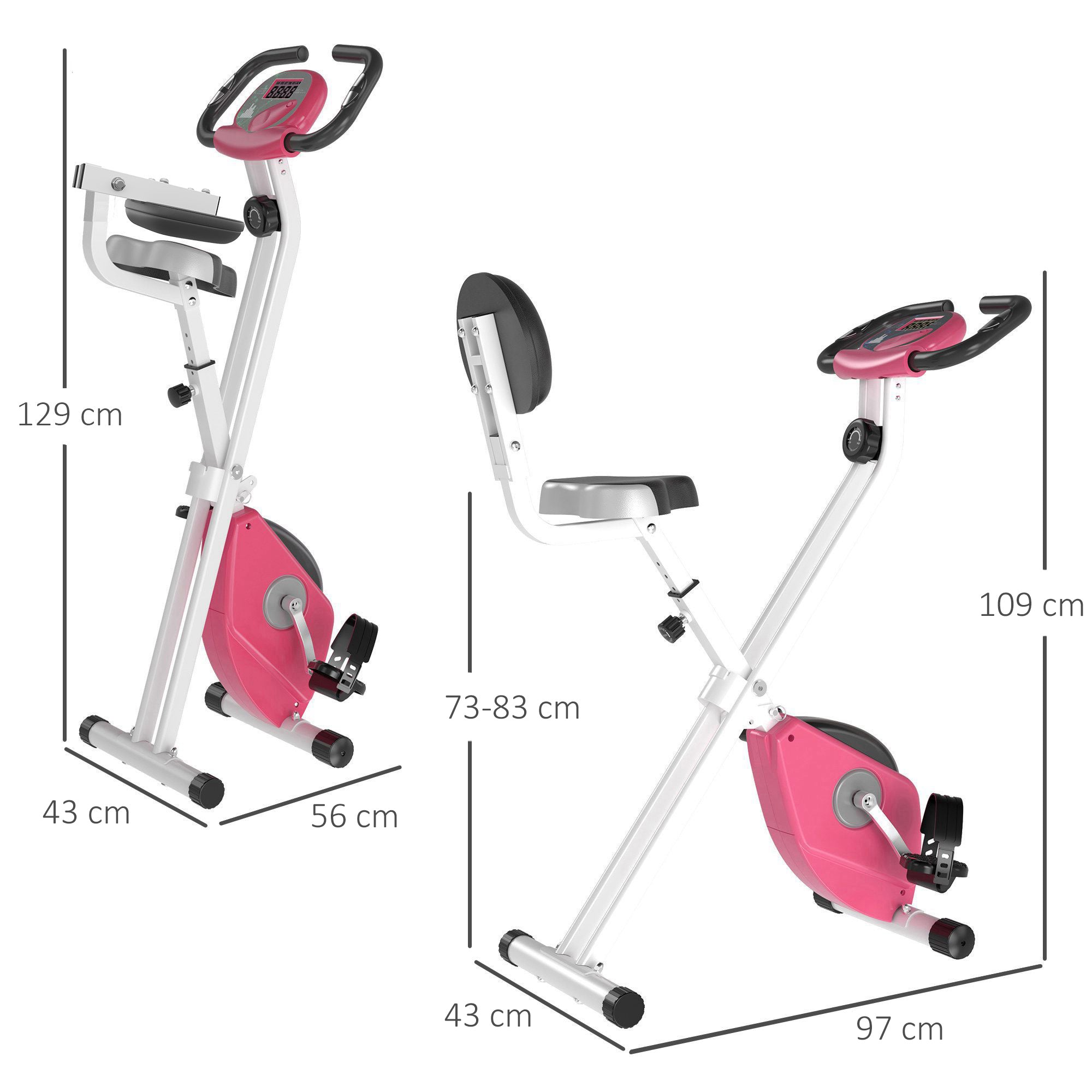 HOMCOM Heimtrainer Fahrradtrainer klappbar Magnetisch Hometrainer Fahrrad mit LCD Monitor, 8 stufig einstellbarem Magnetwiderstand, Platzsparend Fitnessbikes für Zuhause Rosa+Weiß
