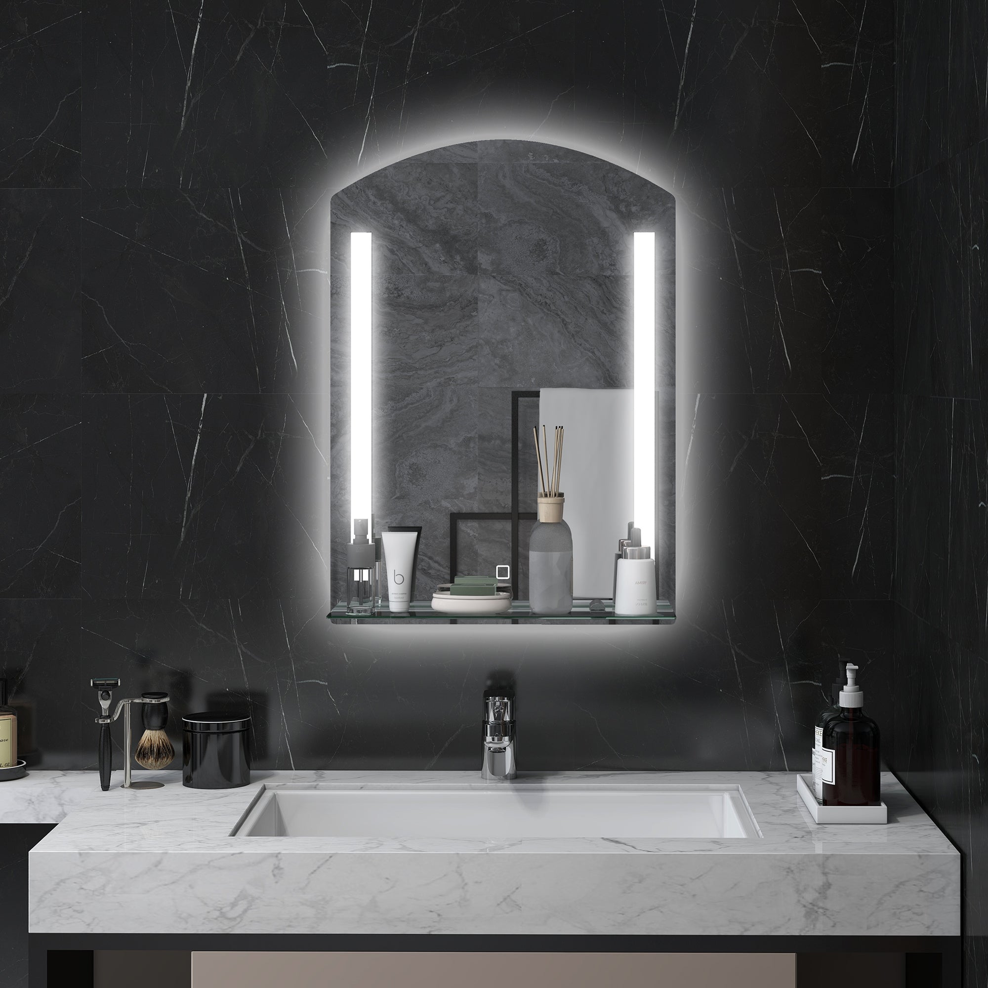 kleankin Badezimmerspiegel mit LED-Beleuchtung, elegant und hochwertig, Glas, Aluminium, Kunststoff, 50L x 12B x 70H cm