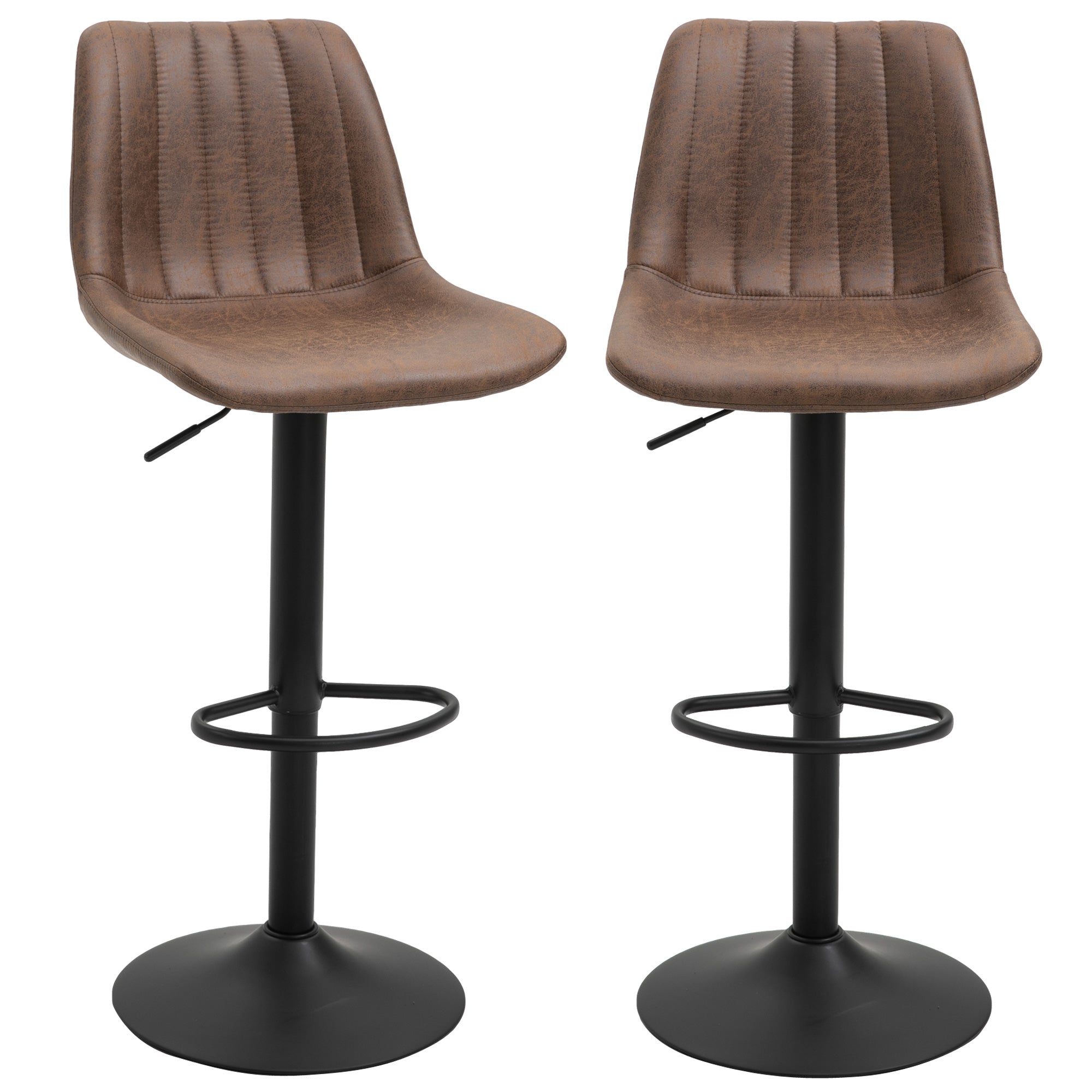 HOMCOM 2er-Set Barhocker im Retrodesign, inkl. Fußstütze, höhenverstellbar, Gaslift, Braun + Schwarz