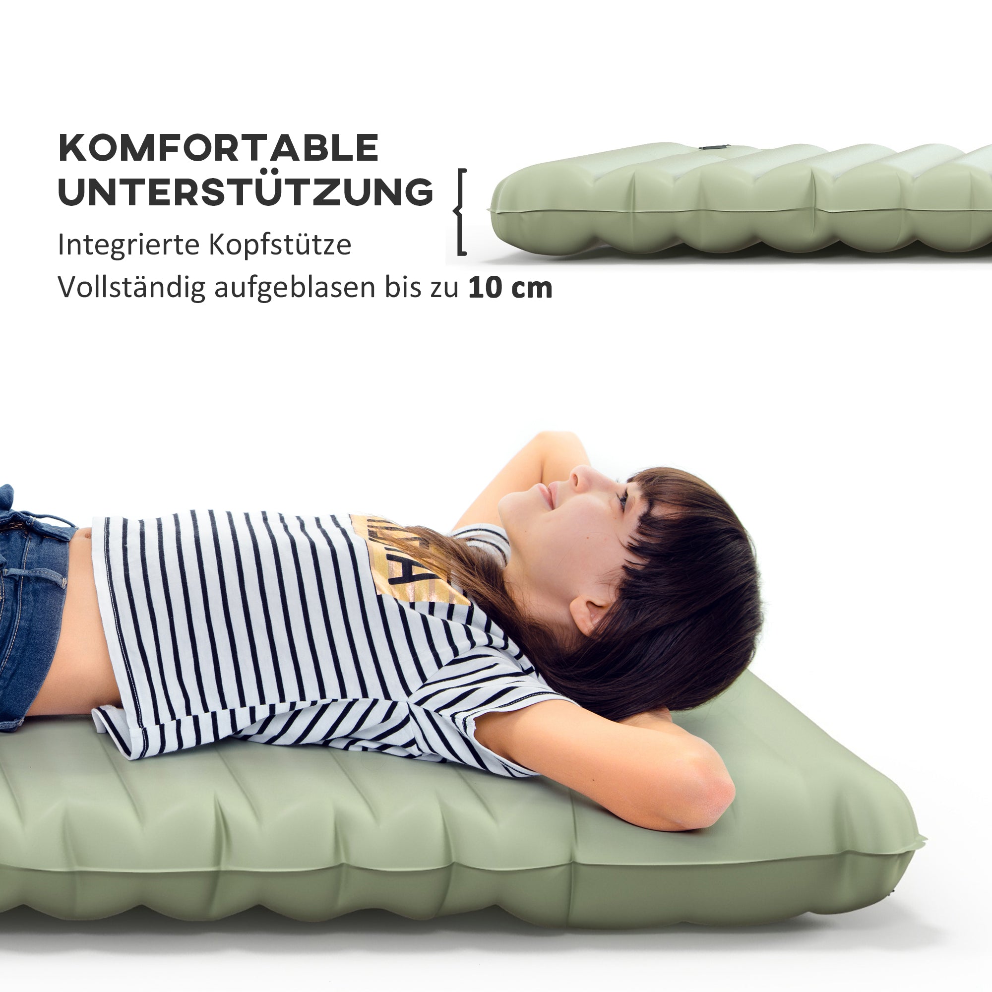 Outsunny Luftmatratze, Campingmatte, wasserabweisend, reißfest, mit Fußpumpe, Nylon, 200L x 60B x 10H cm, Grün