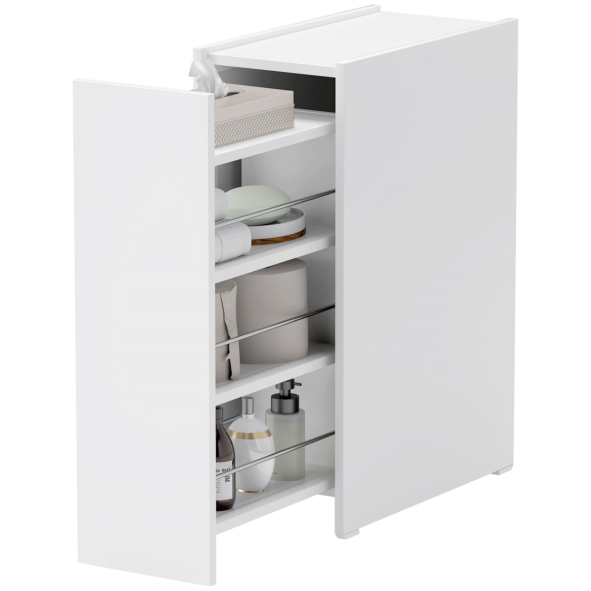 HOMCOM Schmaler Badezimmerschrank, Bodenschrank mit tiefer Schublade, Freistehender Badschrank, Spanplatte, Weiß