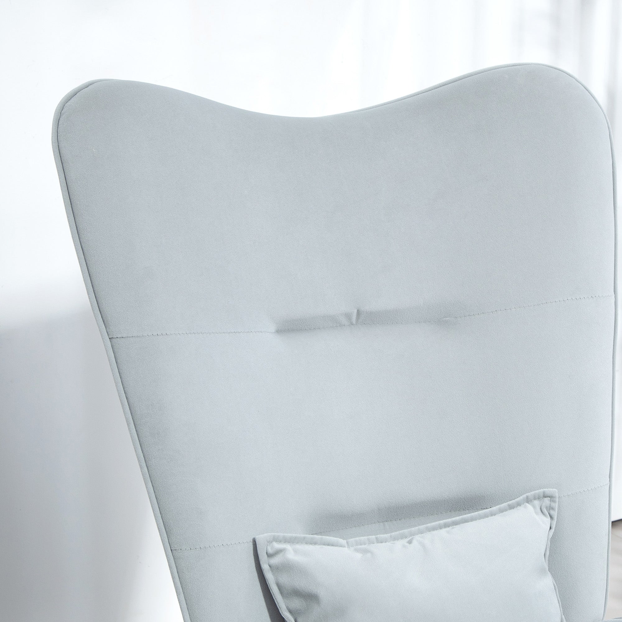 HOMCOM Schaukelstuhl, weicher Bezug in Samtoptik, mit Lendenkissen, bis 120 kg belastbar, 67 x 85 x 112 cm, Hellgrau