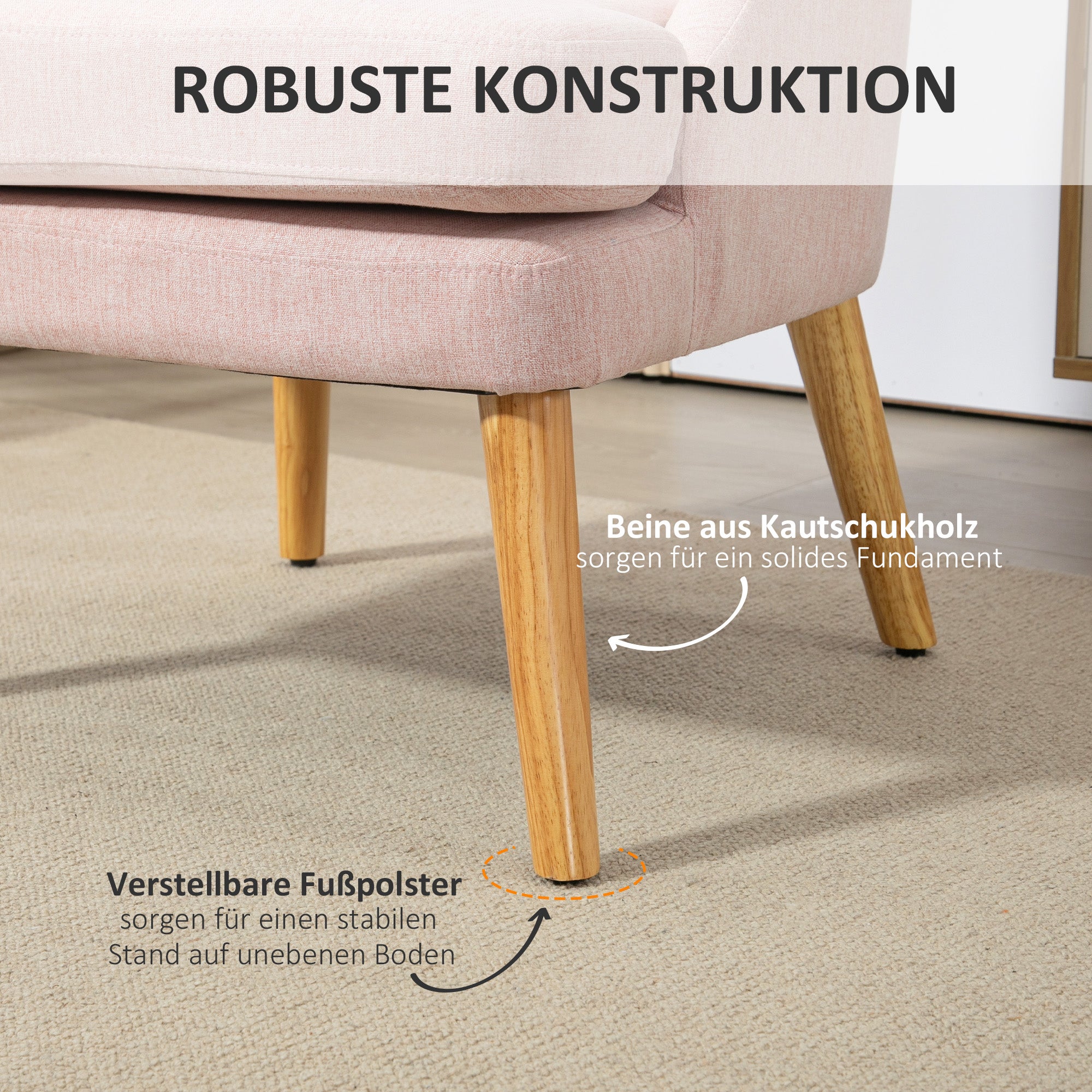 HOMCOM Akzentsessel im skandinavischen Stil, Samt, 25D-Schaumstoff, Hevea-Holzbeine, Beige, 63x69x79,5 cm