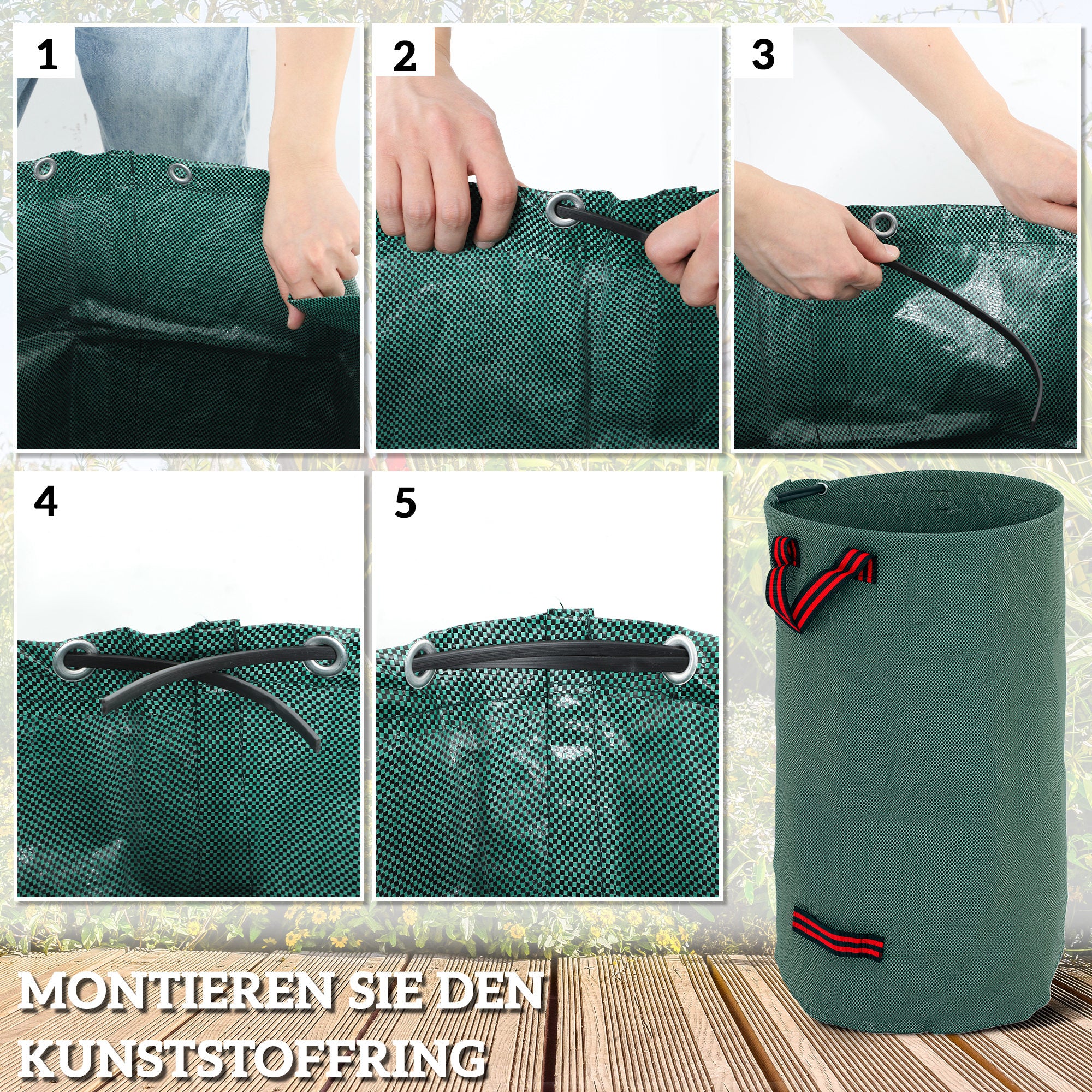 Outsunny Gartensack 3x120L wasserdicht Gartenabfallsack mit Griffe, stabil Laubsack UV Schutz Grün