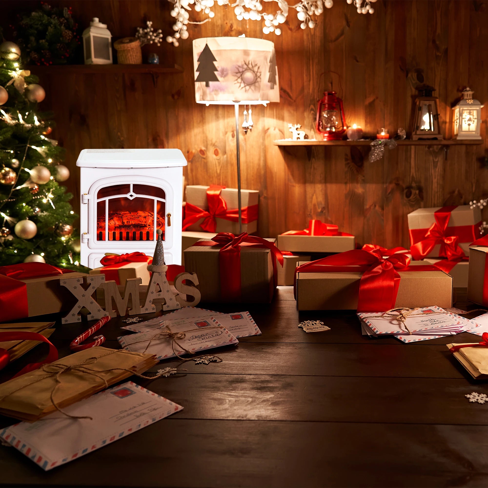 HOMCOM Elektrokamin Kaminofen Flammeneffekt 950/1850W Überhitzungs-Schutz Weiß 41,5 x 28 x 54,8 cm