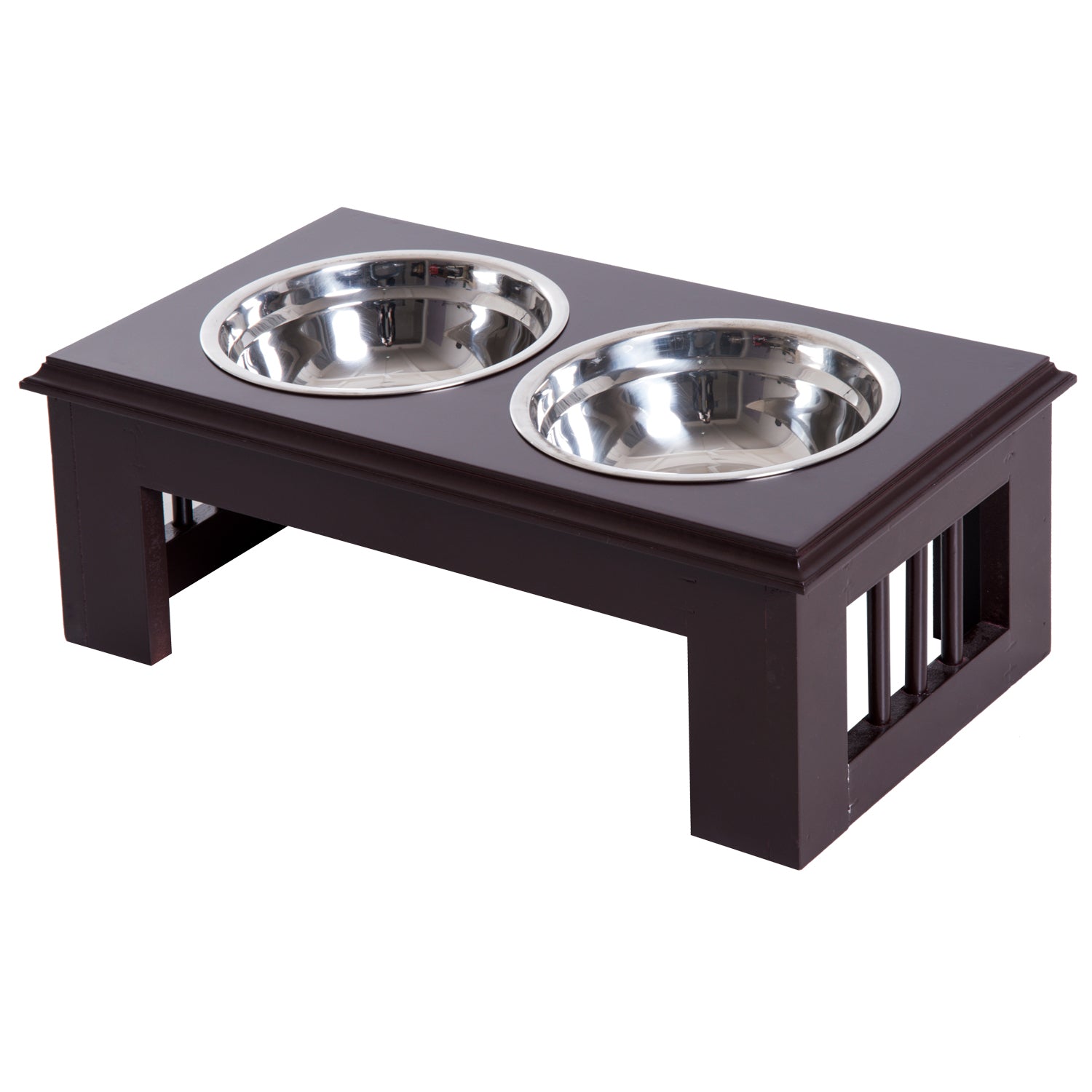 PawHut Erhöhter Hundenapf Futternapf mit 2 Näpfe Wassernapf 2 x 900ml Edelstahlnäpfen Fressnapf Futterstation Hundenäpfe für kleine Hunde Katzen Espresso
