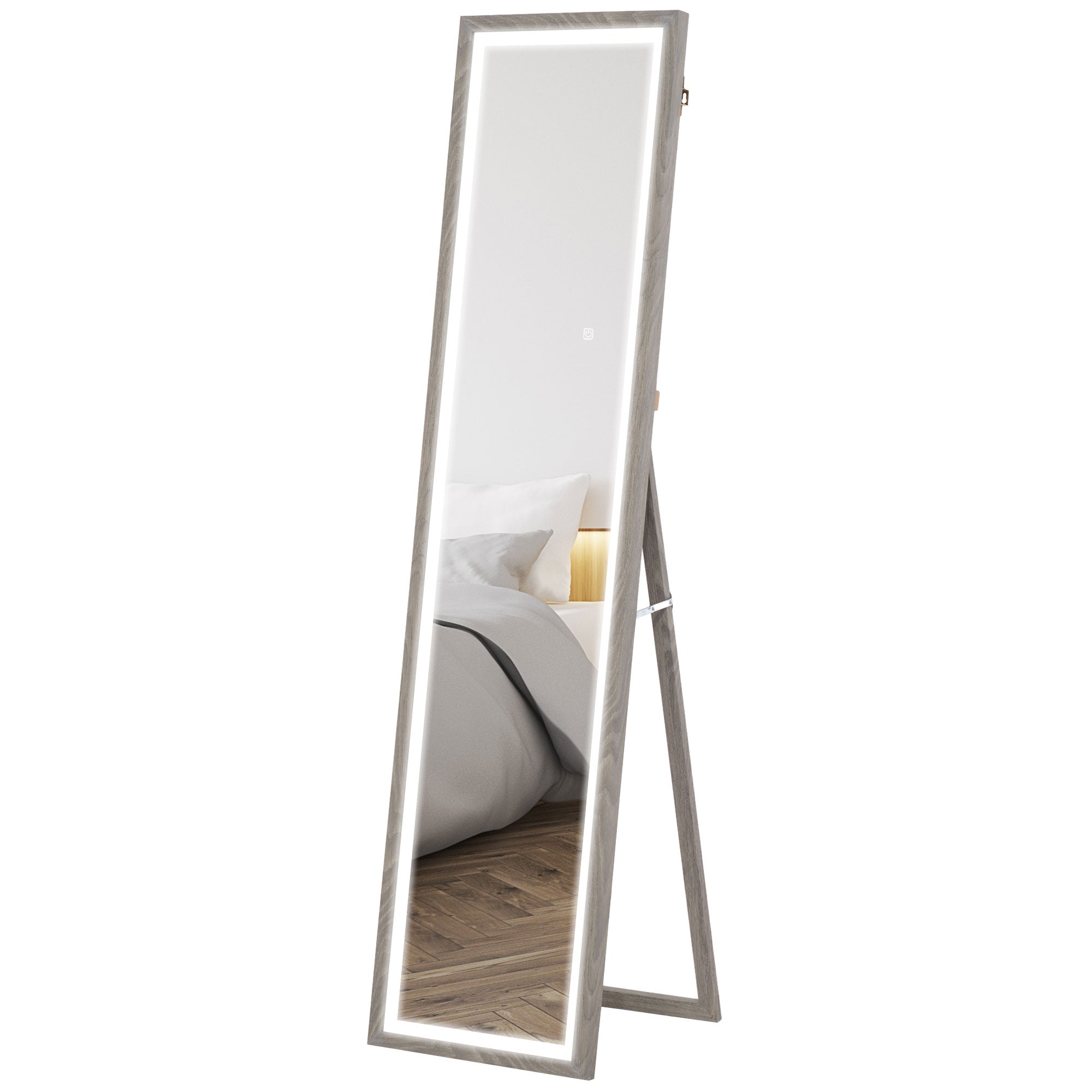 HOMCOM LED Ganzkörperspiegel, 40 x 160 cm, Touch-Steuerung, dimmbar, 3 Farben, Grau