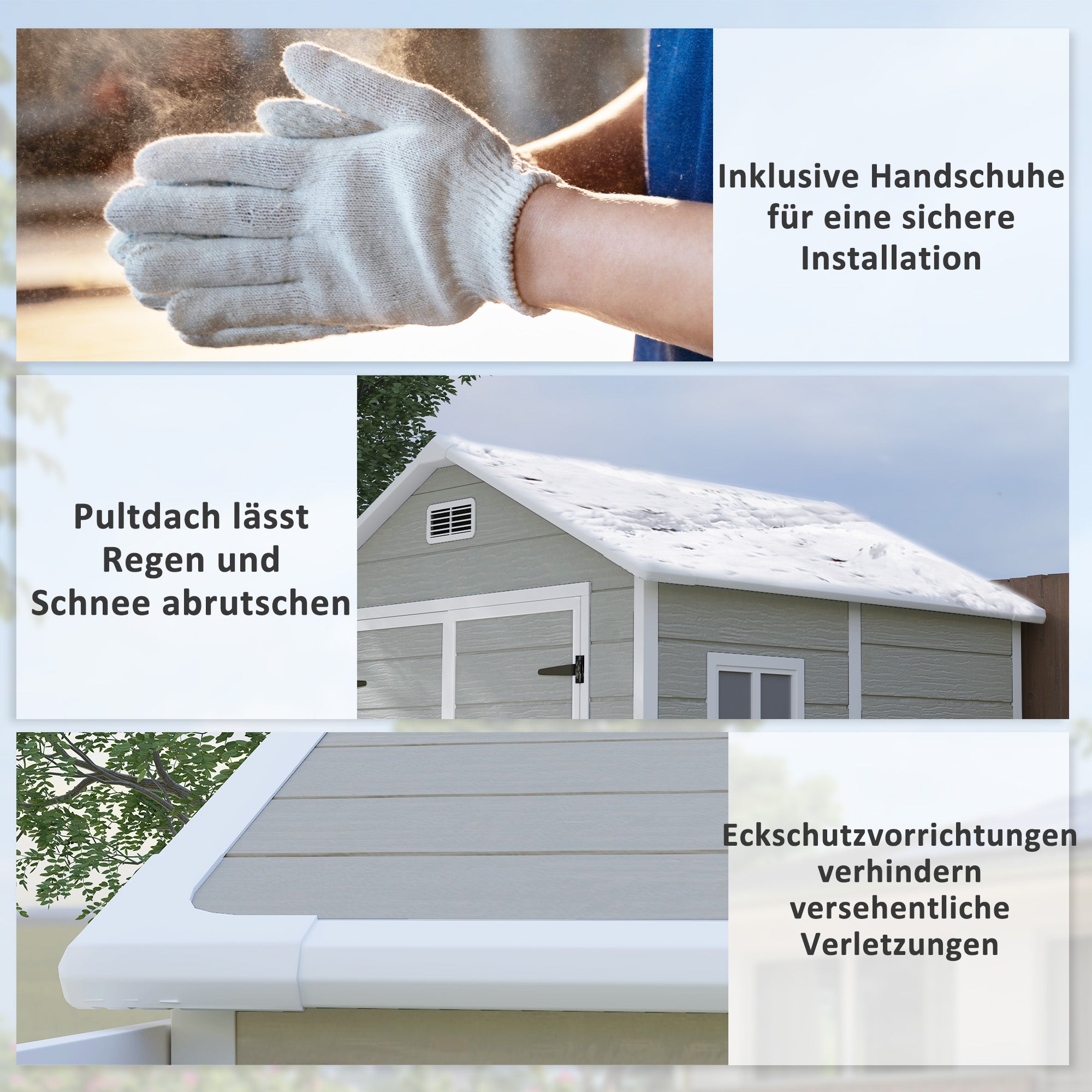 Outsunny Gartenschuppen, Geräteschuppen mit Boden, verschließbare Türen, Lüftungsöffnungen, Fenster, Holzoptik, Kunststoff, Grau