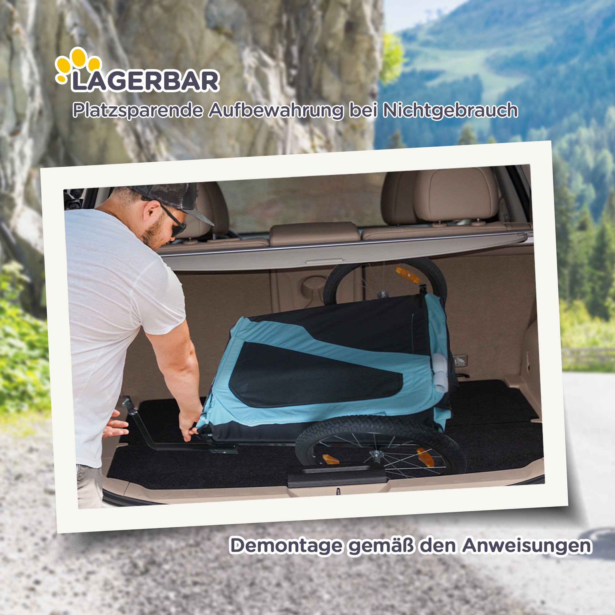 PawHut 2-in-1 Hundeanhänger Hundewagen Fahrradanhänger bis 30kg klappbar Schiebefunktion 2 Eingänge Netzfenster Sonnenschutz Stahlrahmen hellblau 170 x 77 x 90 cm