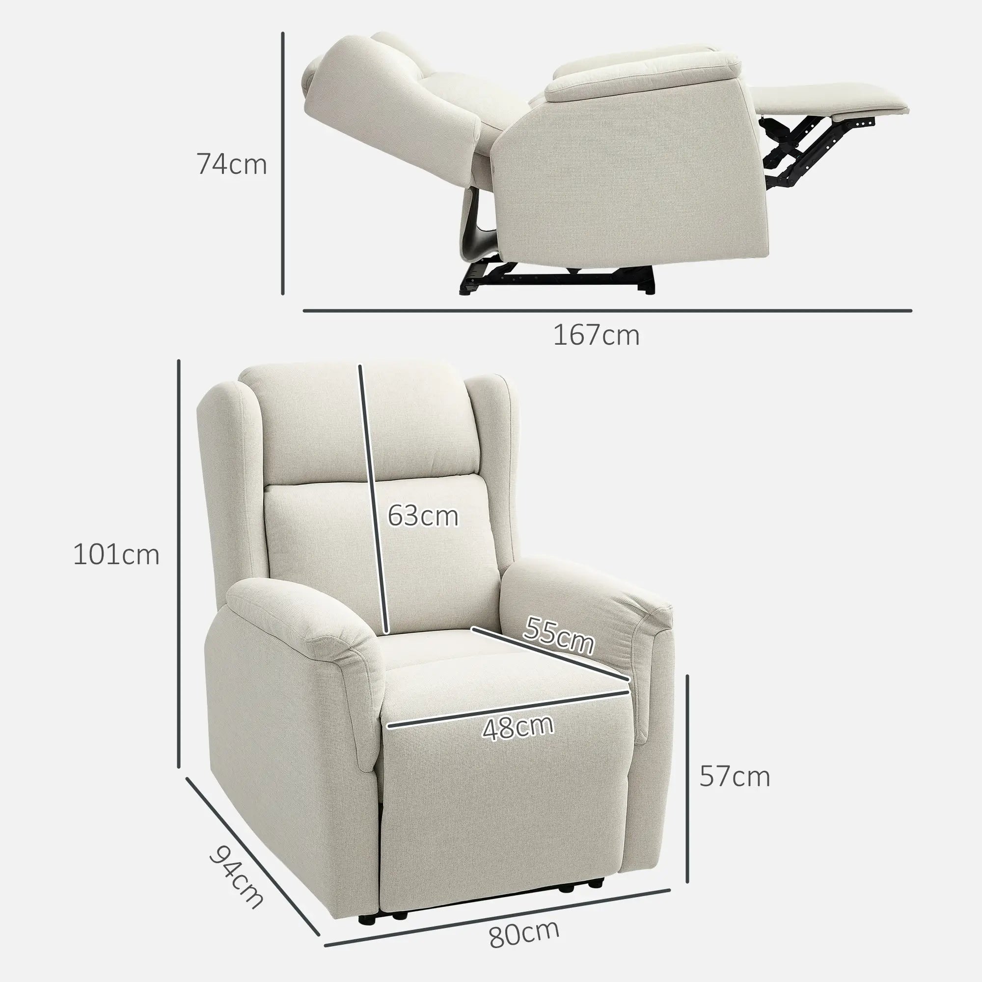 HOMCOM Relaxsessel, Verstellbarer Polstersessel mit Fußstütze, 160° neigbar, Leinenoptik, schneller Aufbau, Beige