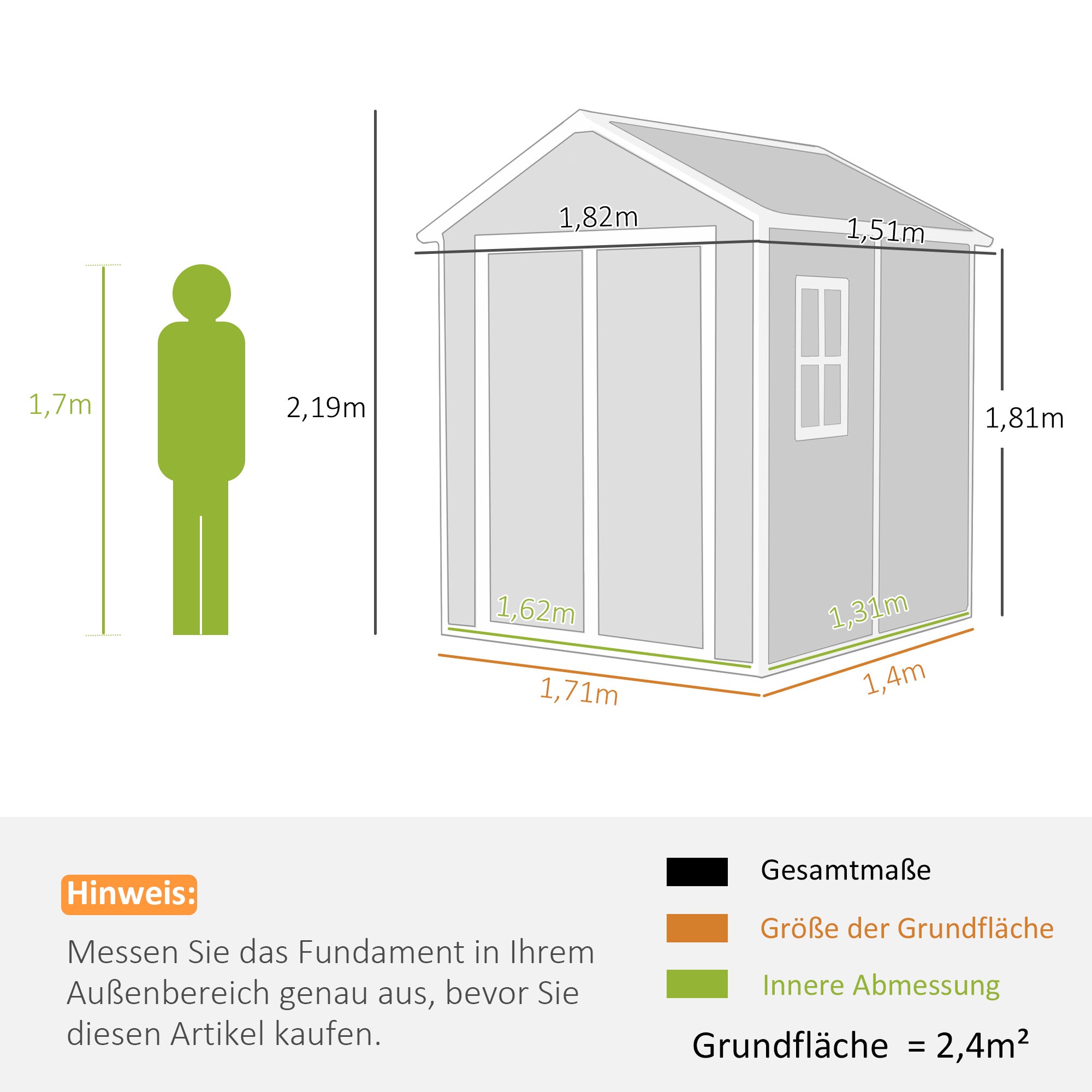Outsunny Gartenschuppen, Geräteschuppen mit Boden, verschließbare Türen, Lüftungsöffnungen, Fenster, Holzoptik, Kunststoff, Grau