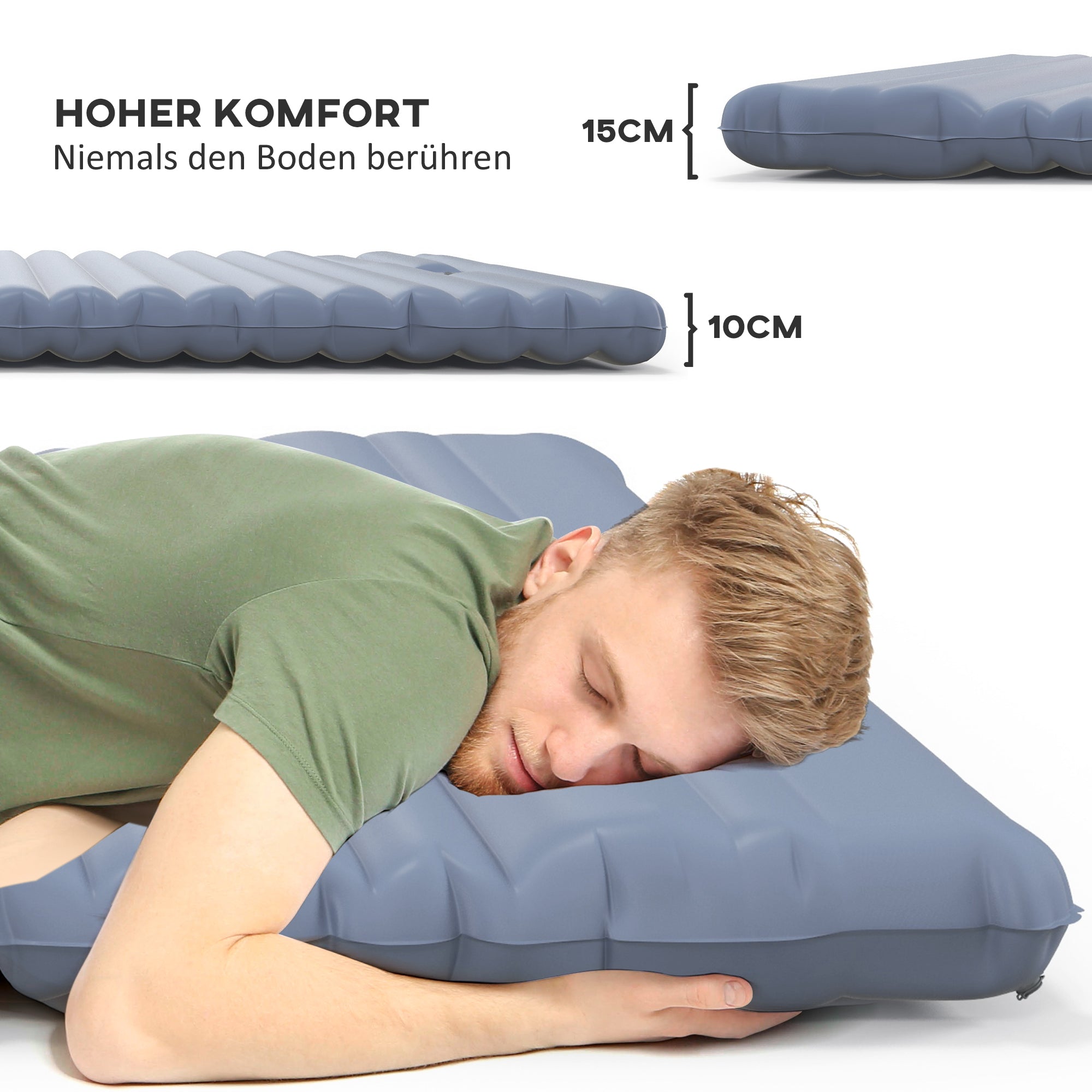 Outsunny Luftmatratze Campingmatratze, inkl. Luftpumpe, 1 Kissen, 200 x 135 x 10 cm, Blau