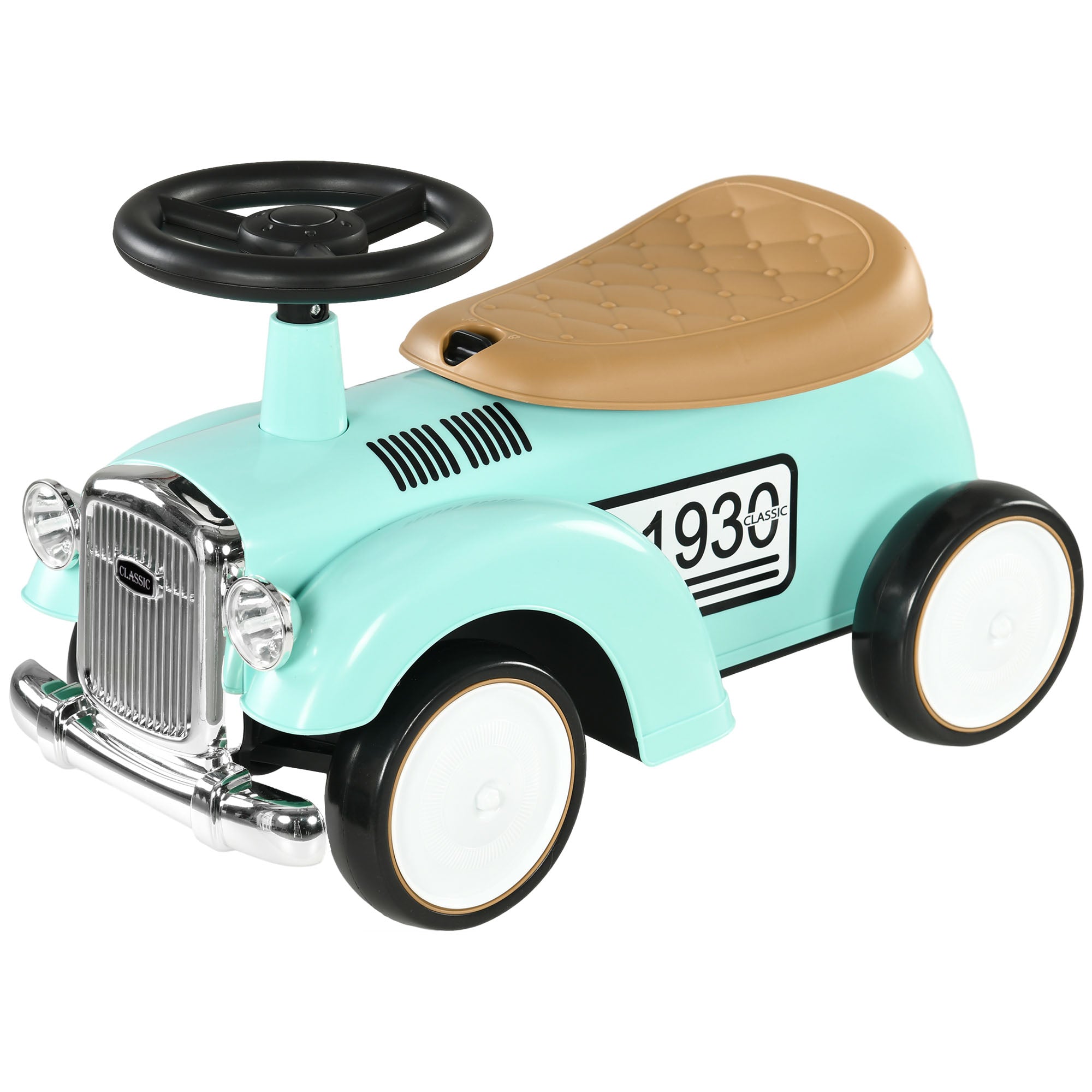 AIYAPLAY Kinder Rutschauto, Vintage-Design, versteckter Stauraum, Kippschutz, Hupe, 12-36 Monate, Grün