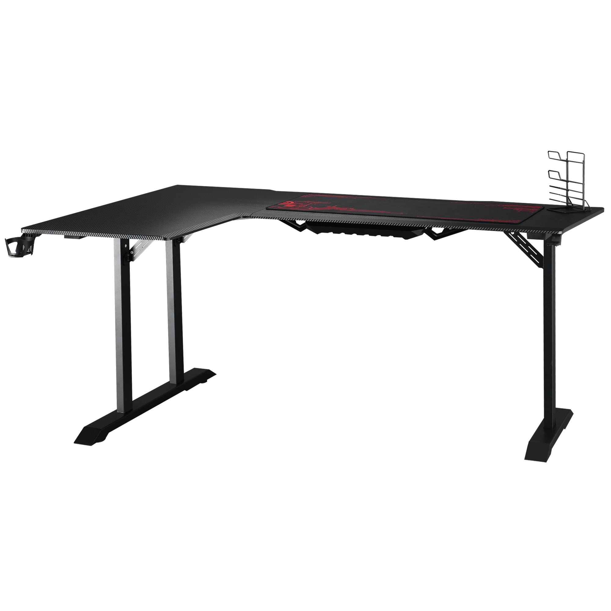 HOMCOM Gaming Tisch Schreibtisch L-förmige mit Kopfhörerhaken Getränkehalterung Computertisch MDF Metall Schwarz+Rot 168 x 109 x 78 cm