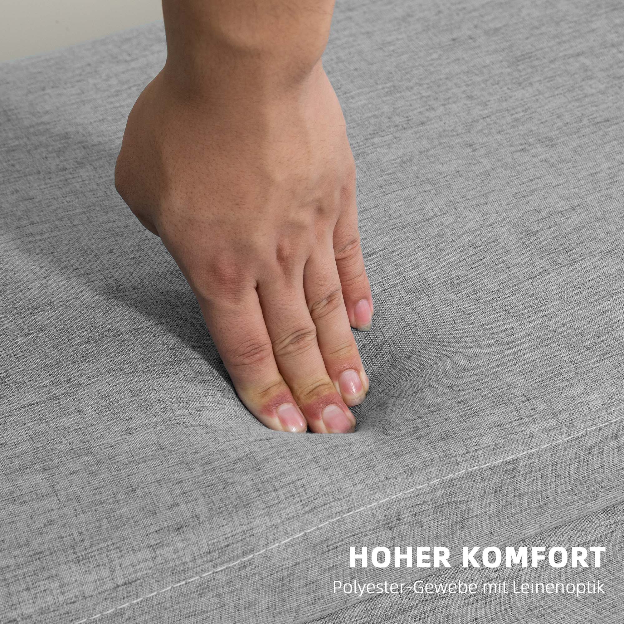 HOMCOM Polsterbank mit Stauraum, Bezug in Leinenoptik, Kautschukholzbeine, bis 220 kg, 110x39x45cm, Grau