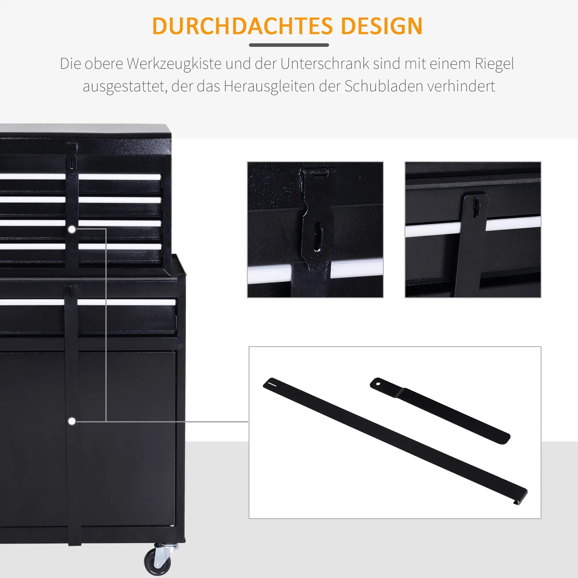 DURHAND Werkstattwagen Werkzeugschrank Werkzeugkasten mit 5 Schubladen 360°-Rollen Metall 60 x 28 x 104,5 cm