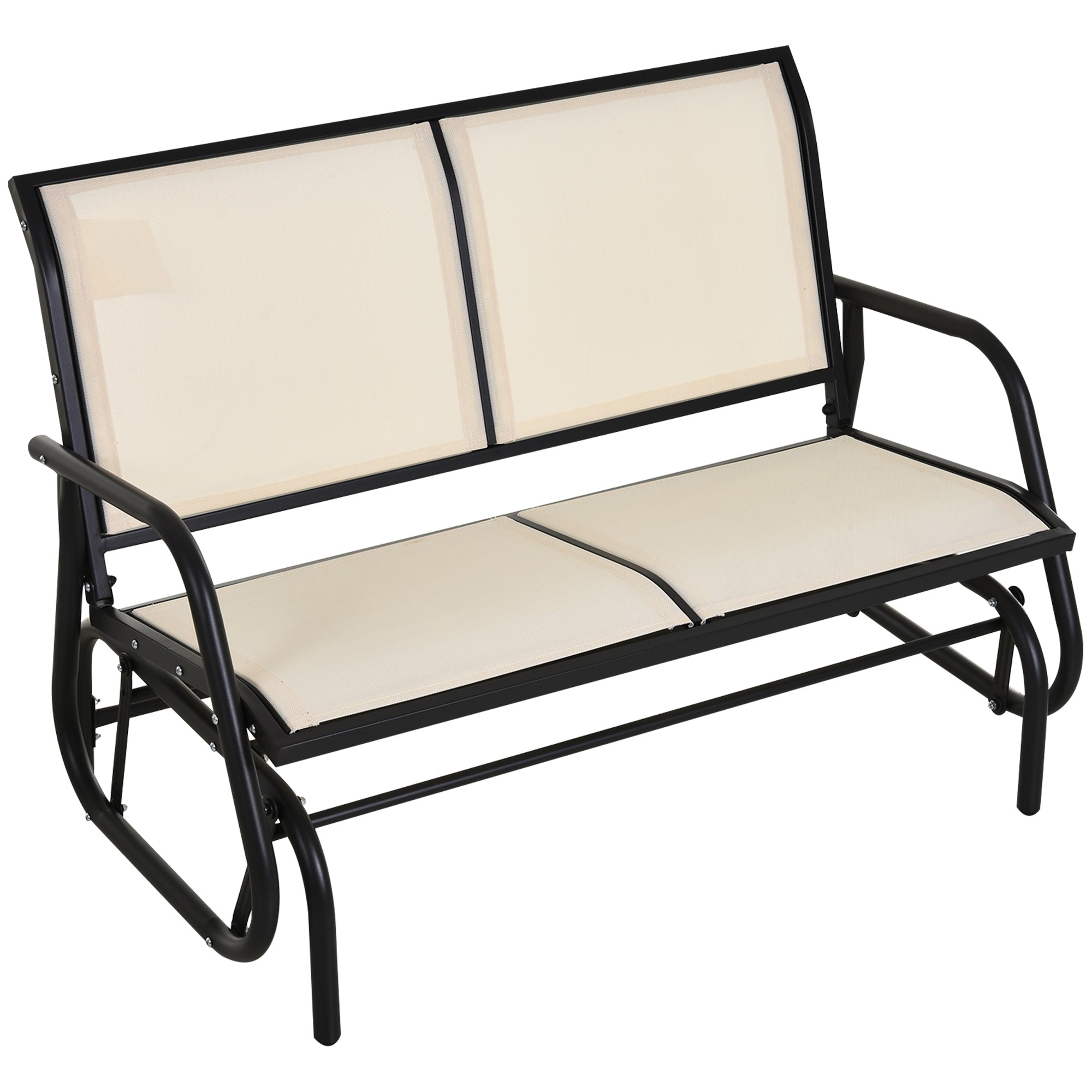 Outsunny 2-Sitzer Schaukelstuhl Gartenbank mit Schaukelmechanismus Gartenschaukel Sitzbank aus Metall Parkbank bis 200 kg belastbar Gartenmöbel für Garten, Terrasse, 120 x 70 x 85 cm Schwarz+Beige