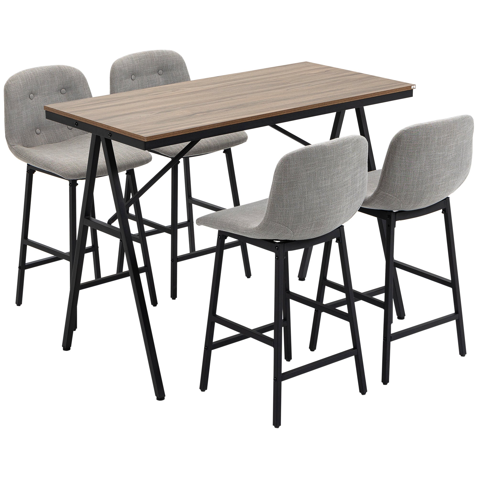 HOMCOM Bartisch mit Barhockern im Industrie-Design, Knopfheftung, 120 cm x 60 cm x 91 cm, Hellgrau