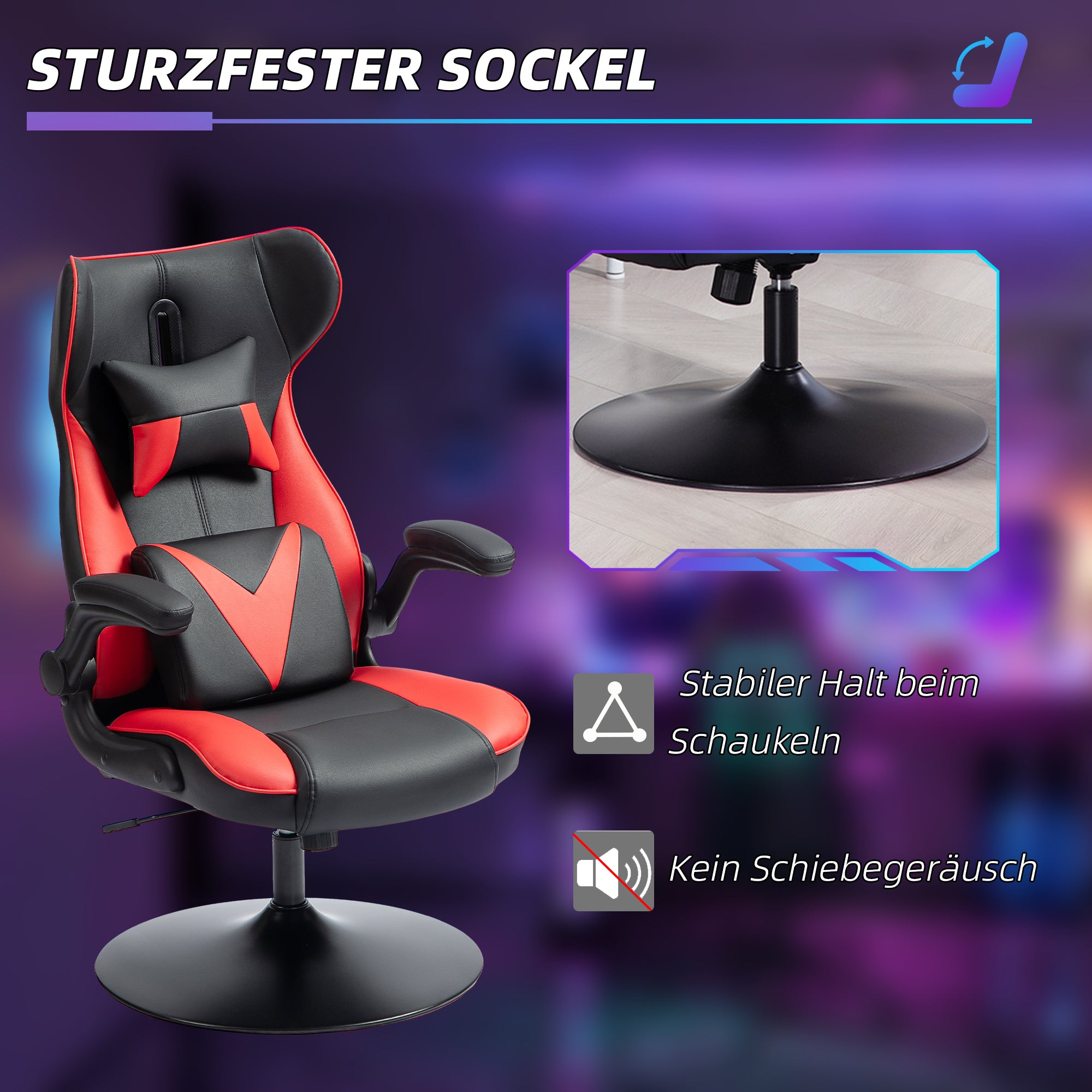 Vinsetto Gaming-Stuhl mit Schaukelfunktion, Drehstuhl, höhenverstellbar, gepolsterter Sitz, Metall, 67 x 71 x 112 cm, Rot