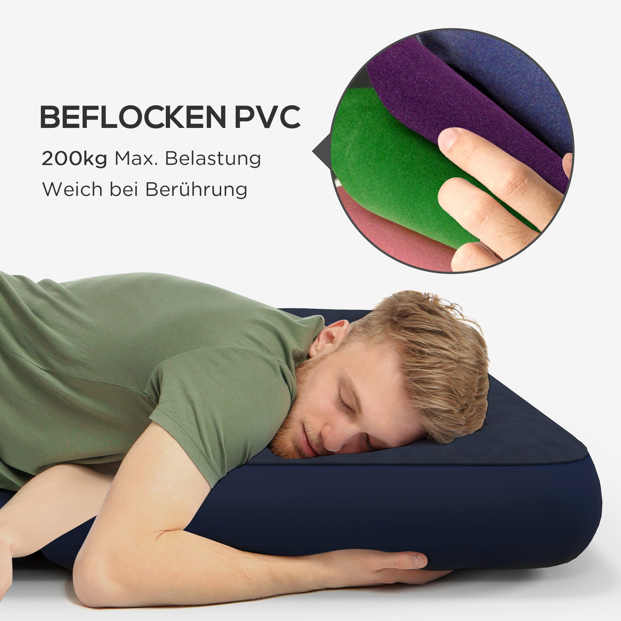 Outsunny Luftmatratze für 2 Personen, weich & robust, 203x152x22cm, Dunkelblau