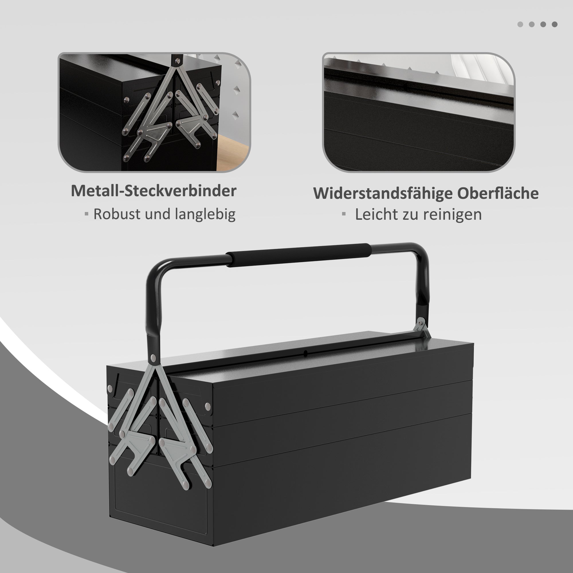 DURHAND Werkzeugkiste, Werkzeugkoffer mit 3 Etagen, Stahl, 56L x 20B x 41H cm, Schwarz