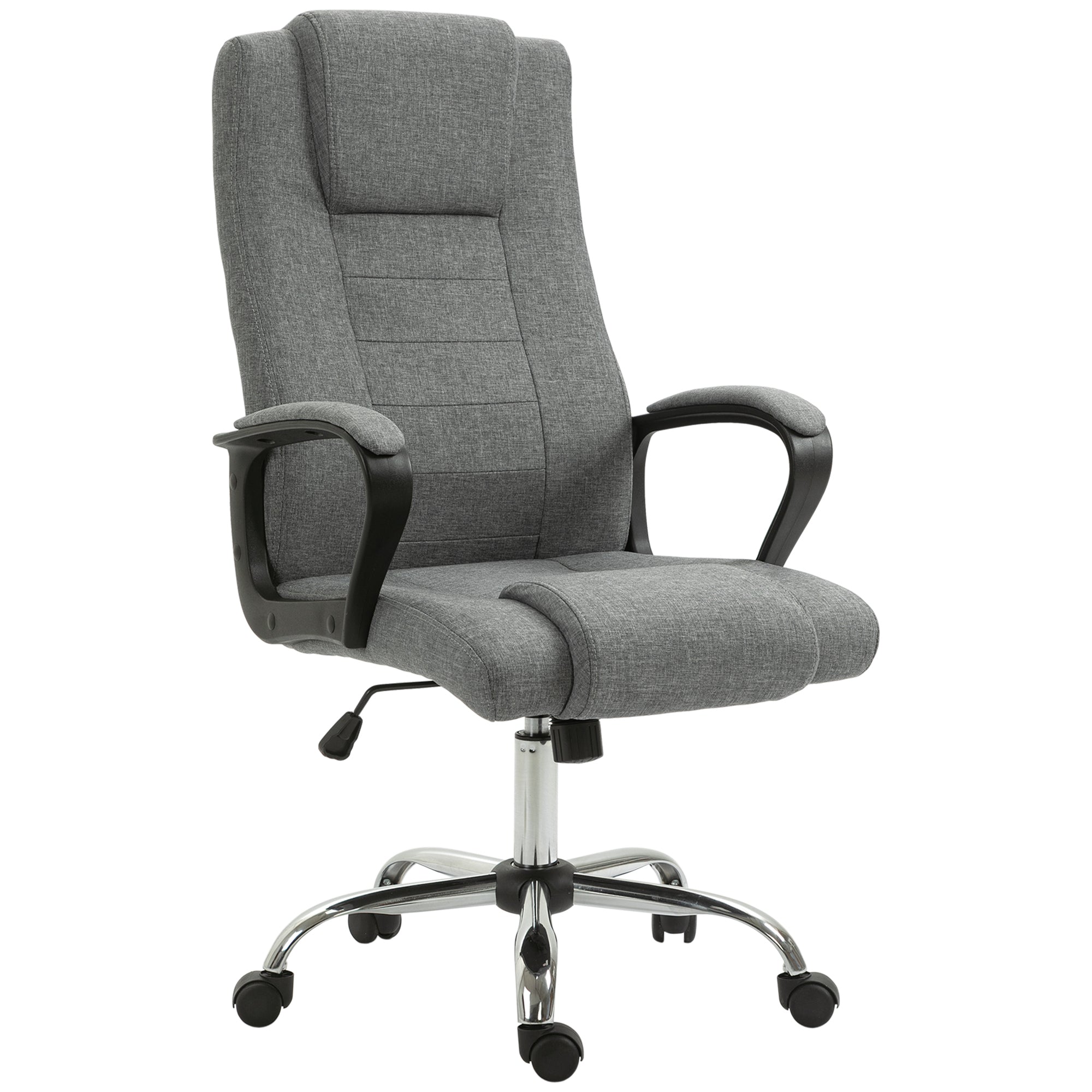 Vinsetto Bürostuhl Computerstuhl mit Wippenfunktion Kopfstütze ergonomischer Schreibtischstuhl drehbar höhenverstellbar Leinen-Touch Grau 62 x 76 x 110-119 cm