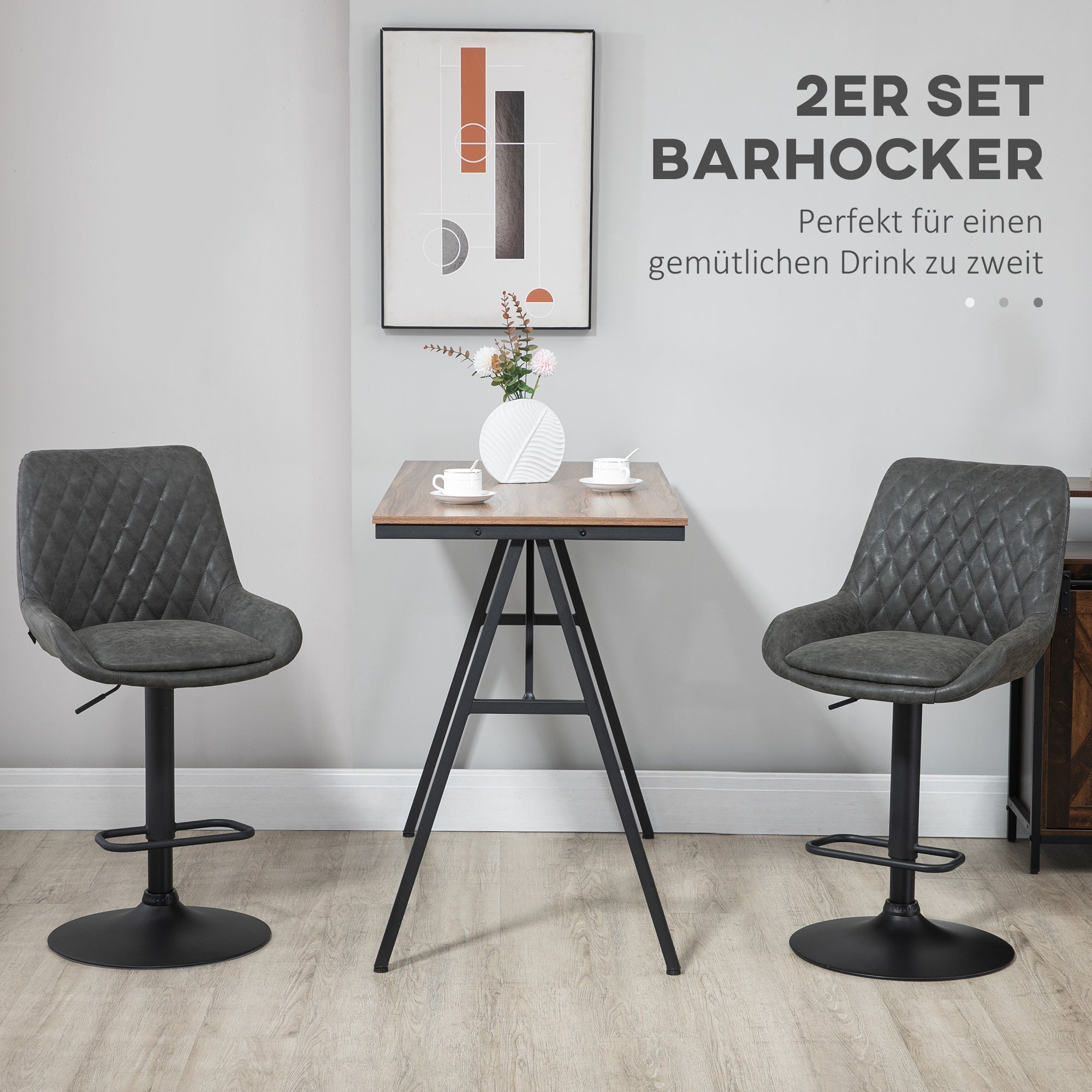 HOMCOM Barhocker Küchenhocker Designhocker, höhenverstellbar, mit Fußstütze, 51 cm x 59 cm x 117 cm, Dunkelgrau + Schwarz