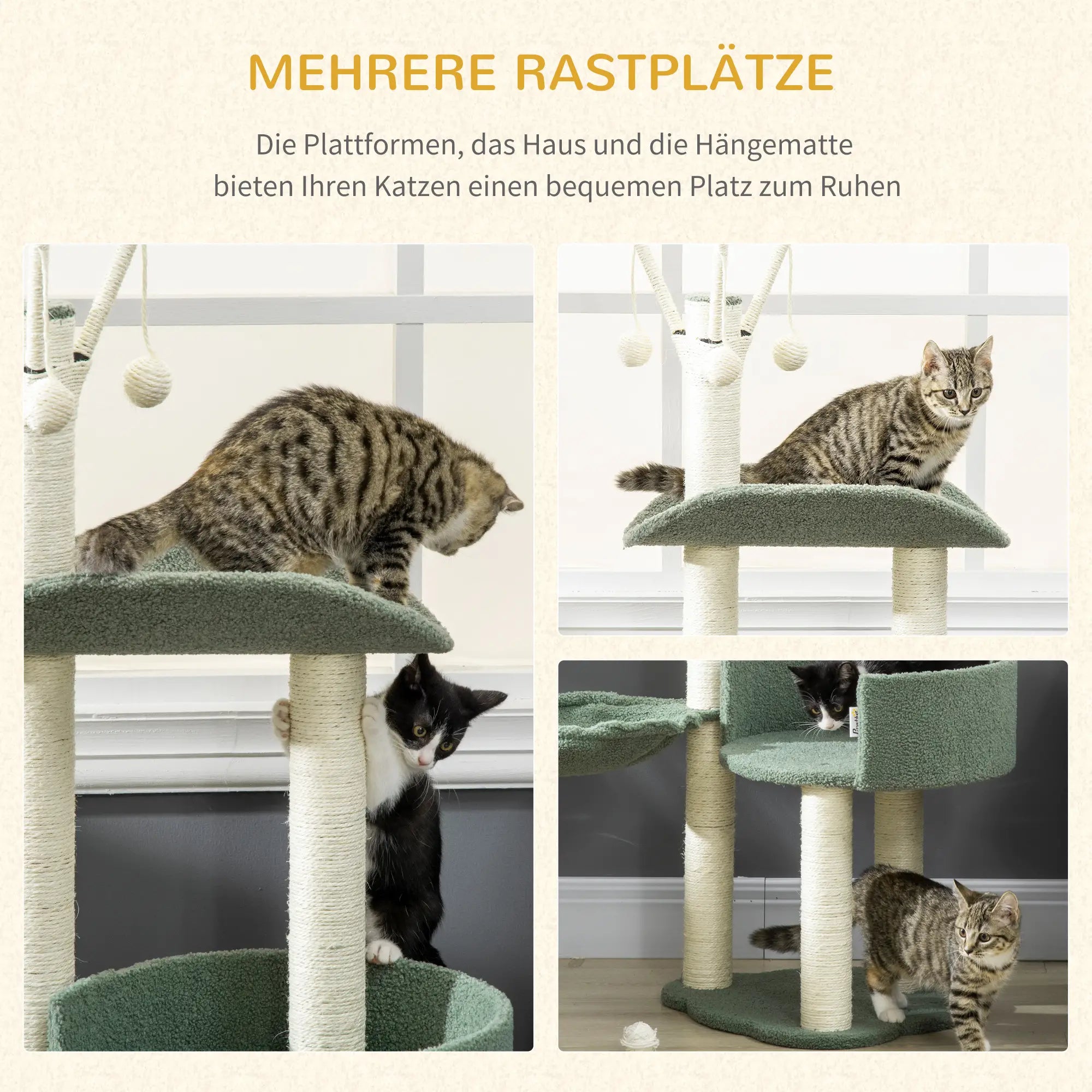 PawHut Kratzbaum Katzenbaum mit Liegekorb und Spielbällen