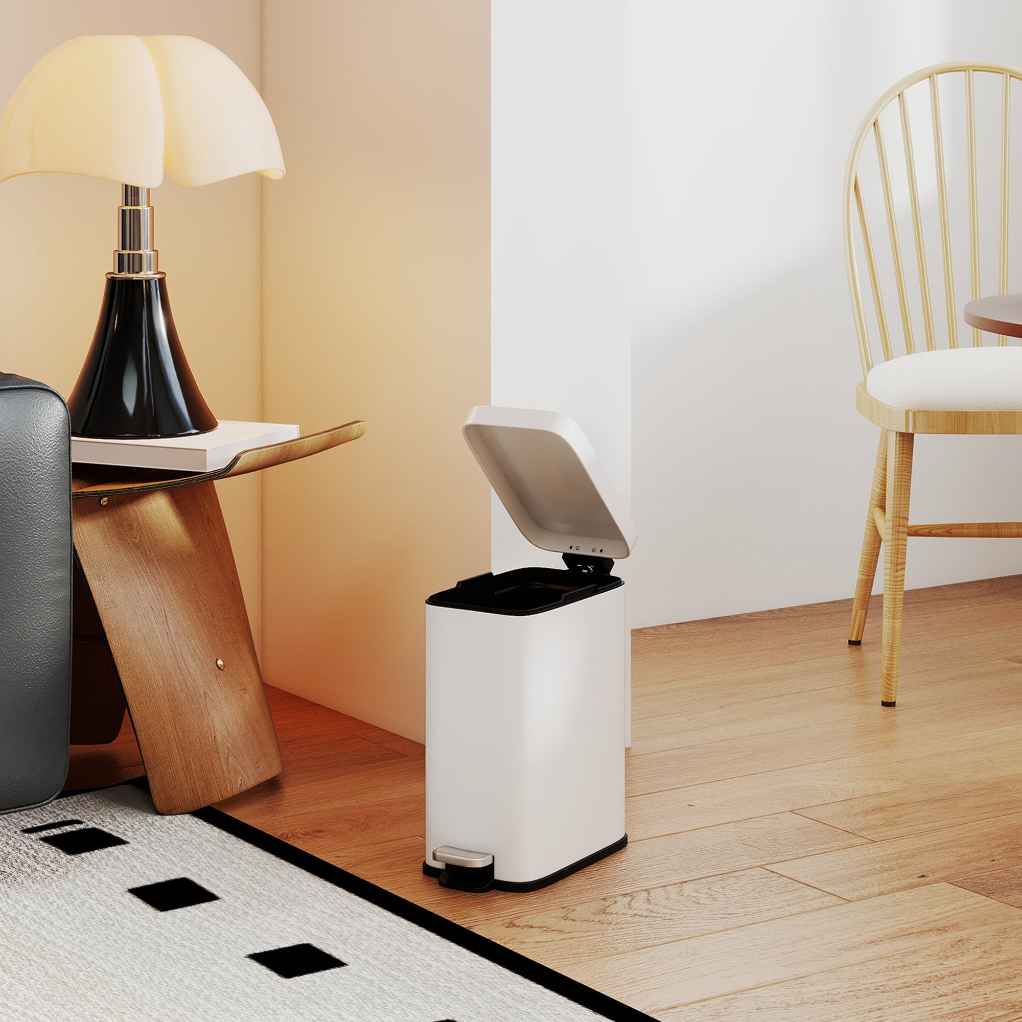 HOMCOM Mülleimer aus Metall, Abfalleimer, 5 L Fassungsvermögen, mit Fußpedal, mit Inneneimer, Weiß