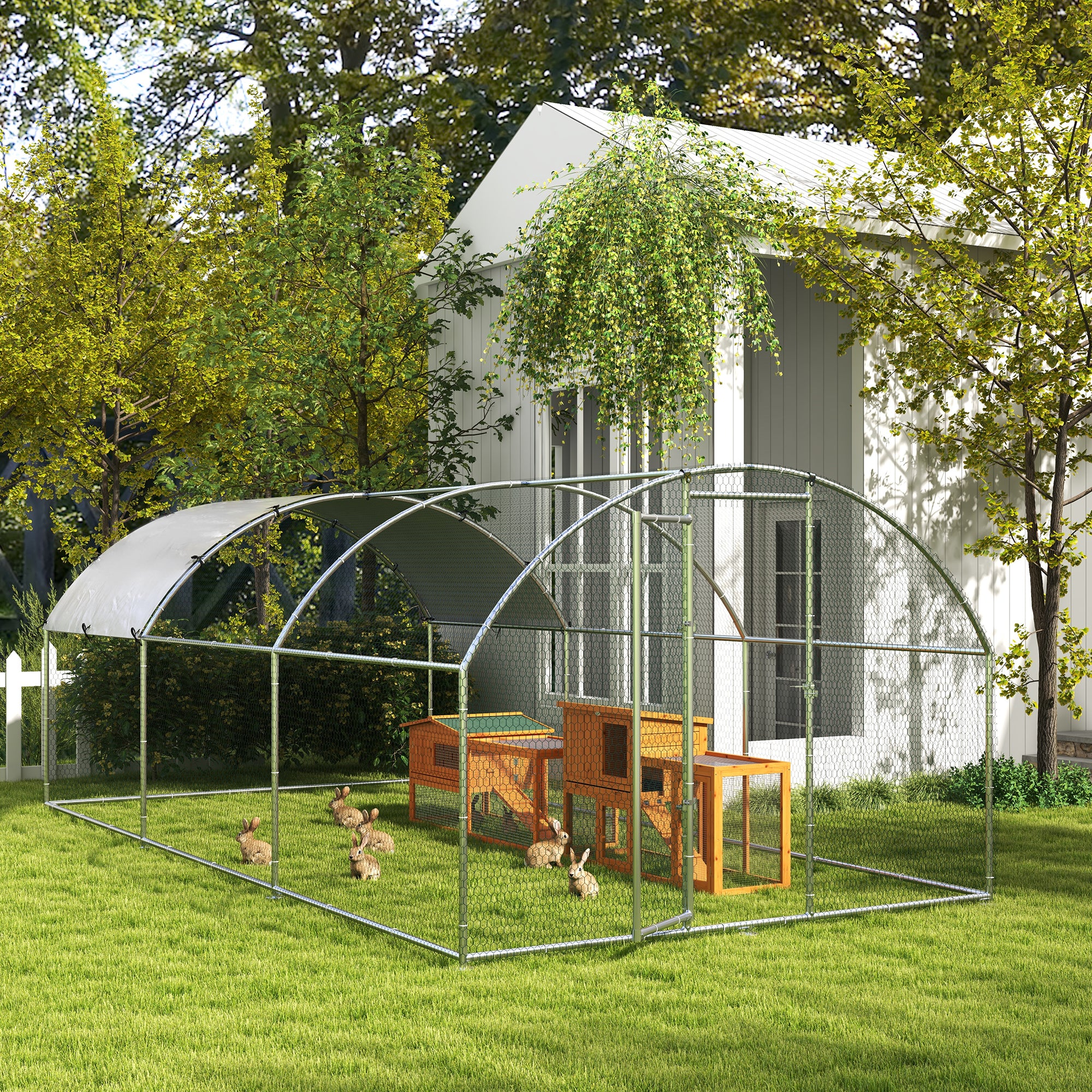 PawHut Kleintierstall mit Freigehege, herausnehmbare Bodenwanne, wetterbeständig, 141 cm x 60 cm x 86 cm, Braun