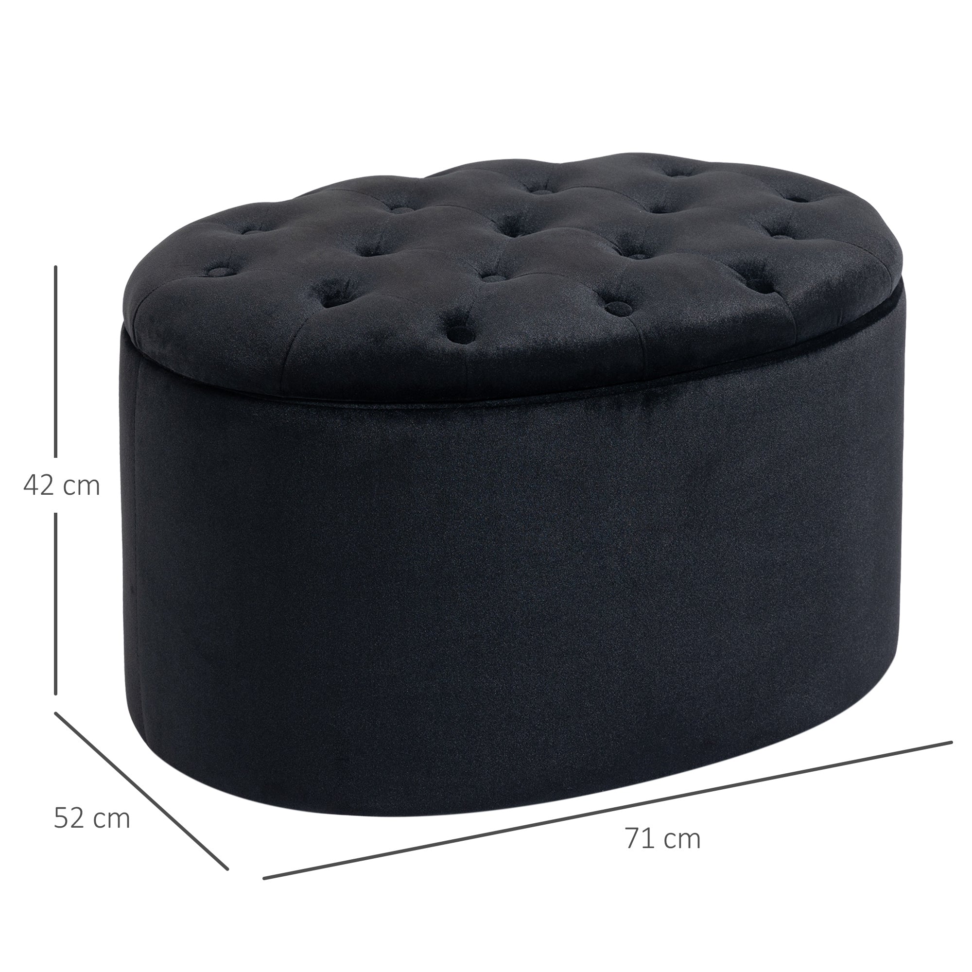 HOMCOM Sitzbank mit Stauraum Polsterbank mit Samtoptik, Sitztruhe Ovale Form, Truhenbank für Wohnzimmer Schlafzimmer Flur 71 x 52 x 42 cm, Schwarz