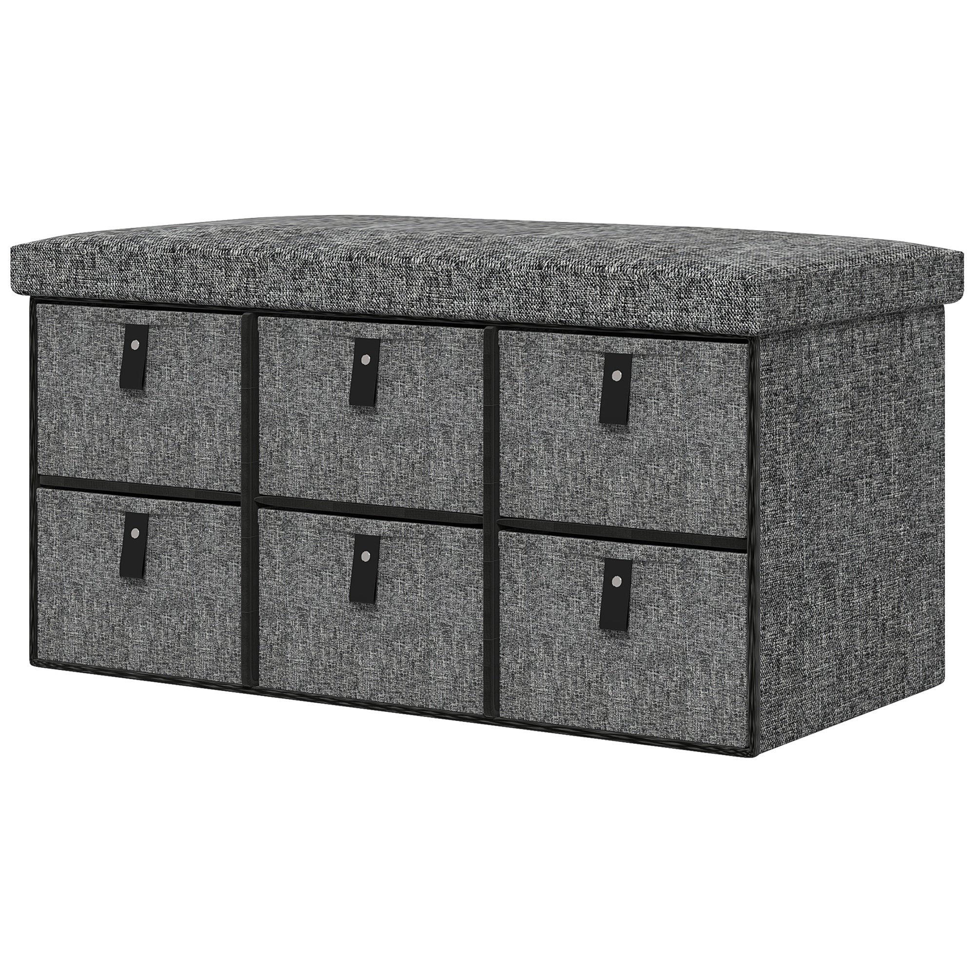 HOMCOM Gepolsterte Schuhbank, 6 Schuhfächer, MDF-Rahmen, Leinenoptik, Grau