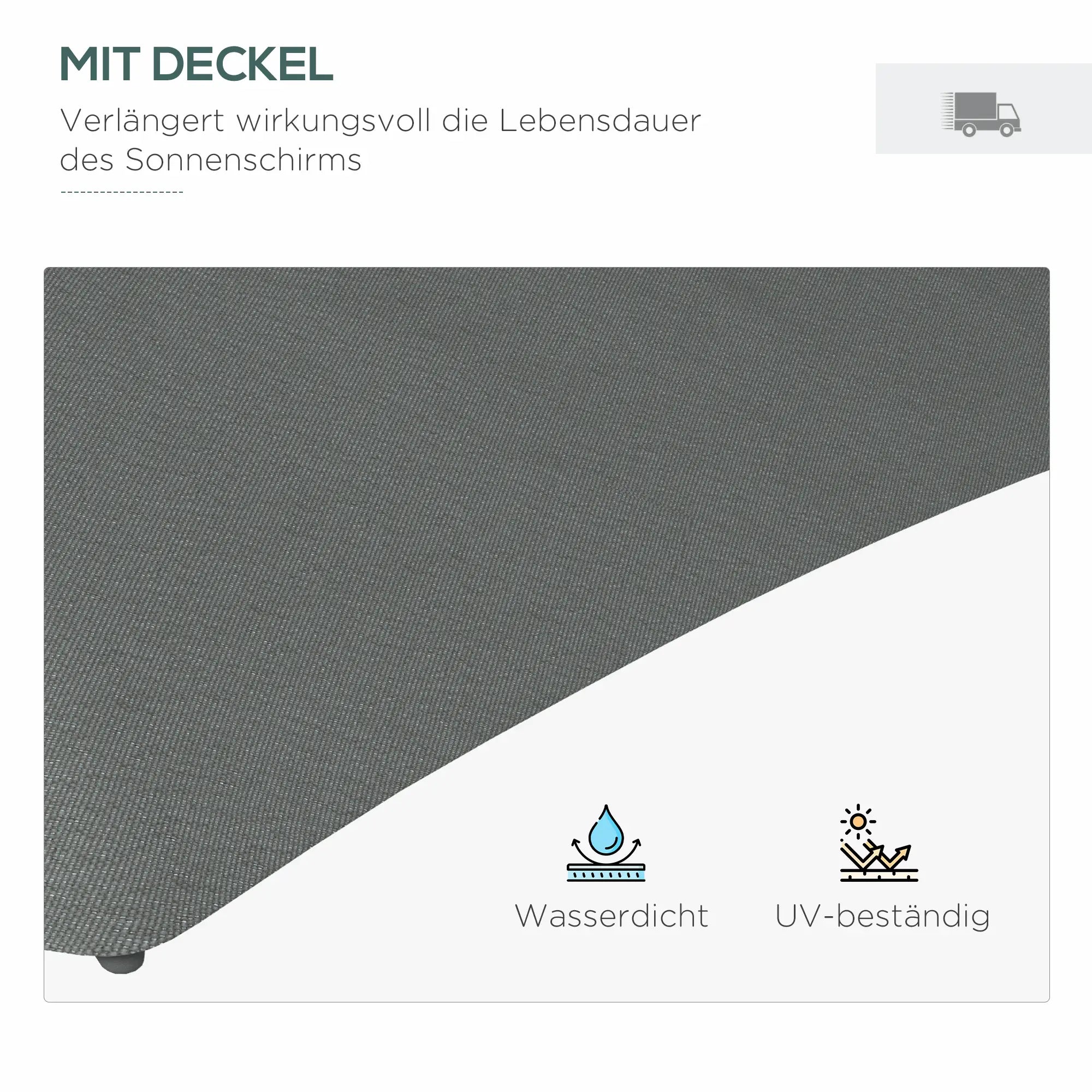 Solar Ampelschirm Ø290?cm mit LED & Schutzhülle, Grau