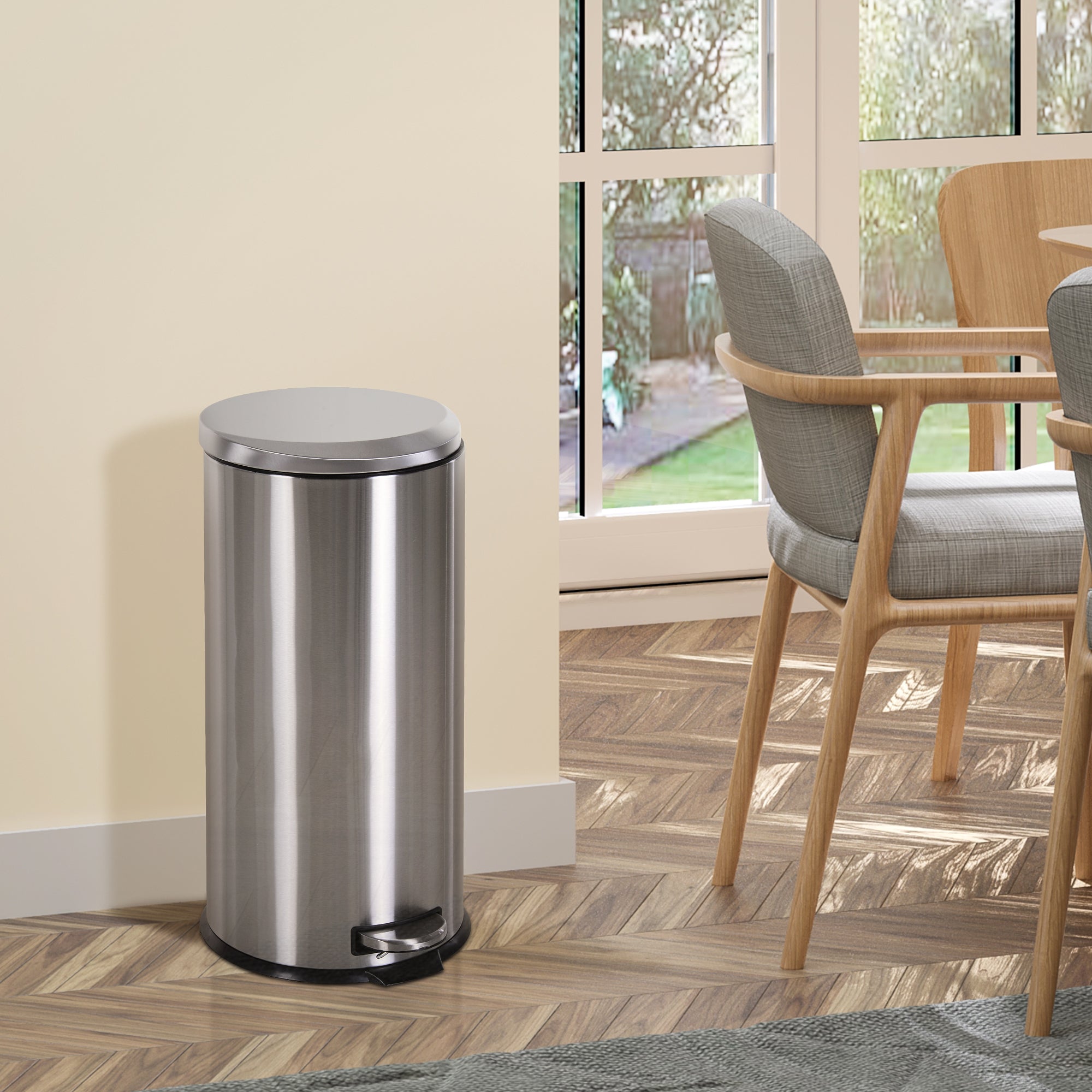 HOMCOM 30L Mülleimer Treteimer aus Edelstahl, Abfalleimer mit Inneneimer, Müllbehälter mit Deckel und Fußpedal, für Wohnzimmer, Büro, Ø29,2 x 62,5 cm