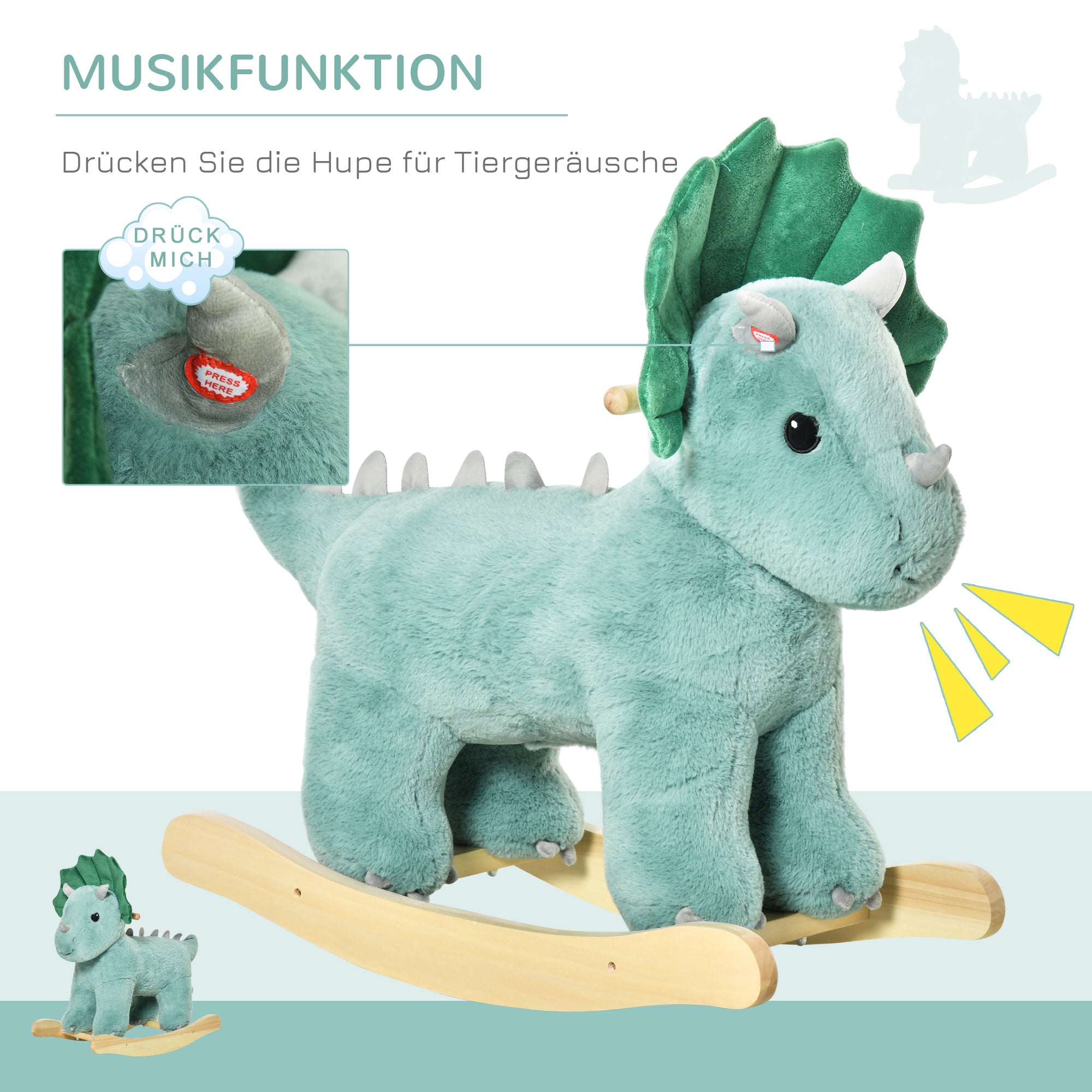 HOMCOM Kinder Schaukel Schaukeltier Schaukelpferd Dunkelgrün 64 x 30 x 54 cm