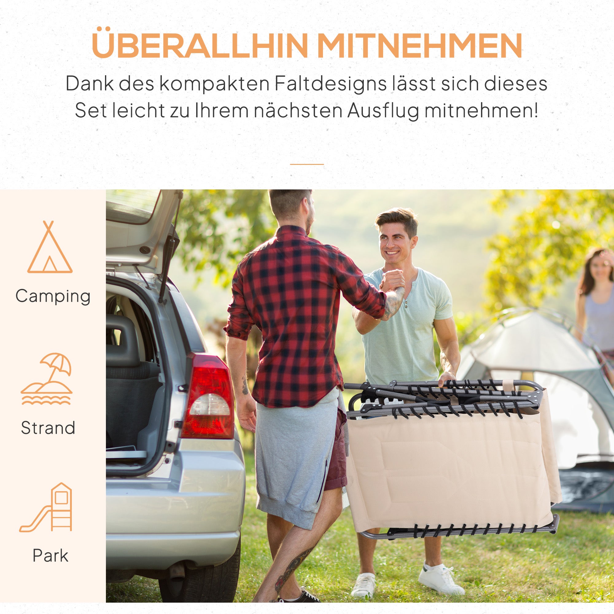 Outsunny Sonnenliege, Faltbare Gartenliege, Klappliege mit Kissen, 5-stufige Rückenlehne, Oxfordstoff, 188 x 57 x 30 cm, Beige