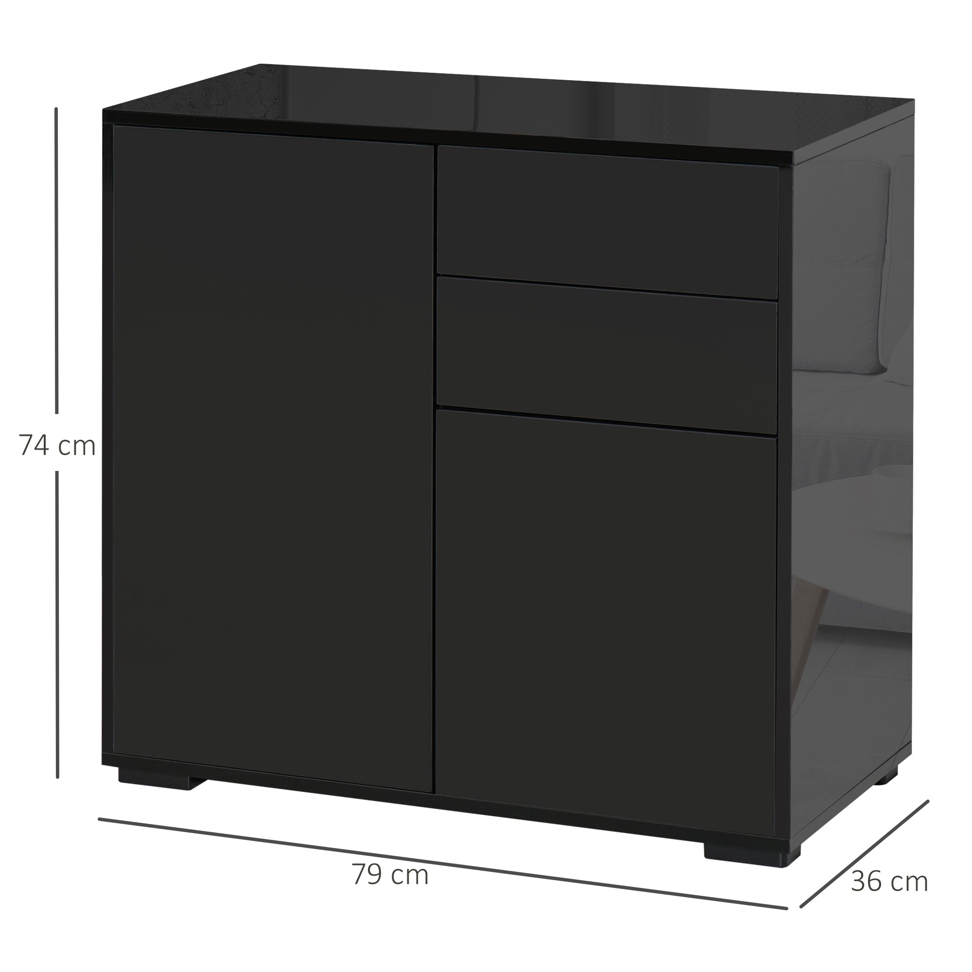 HOMCOM Aufbewahrungsschrank mit 2 Schubladen, 2 Türen, mit Kippschutz, für Wohnzimmer, Schlafzimmer, 79 x 36 x 74 cm, Schwarz