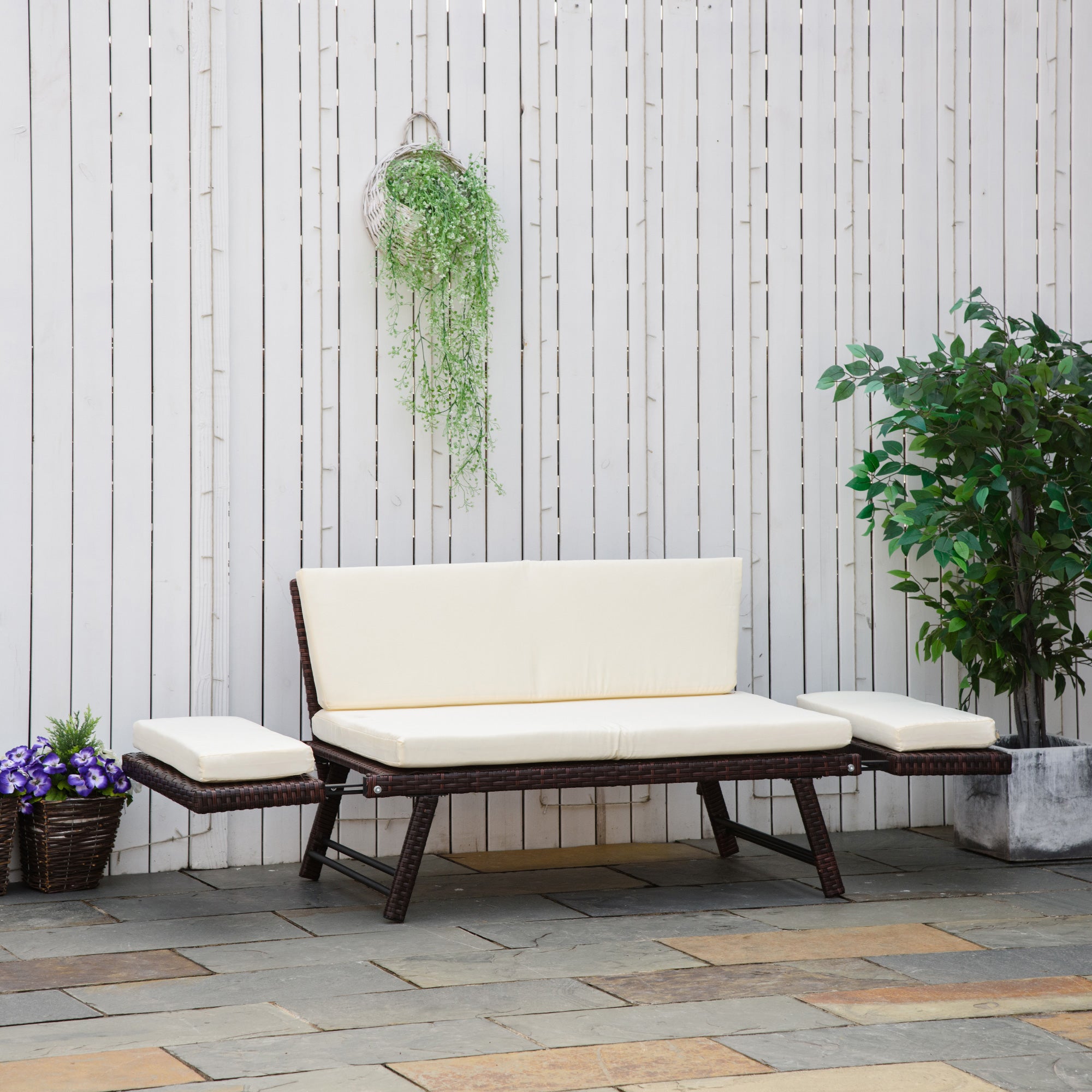 Outsunny Polyrattan Gartensofa 2-Sitzer klappbare Armlehnen