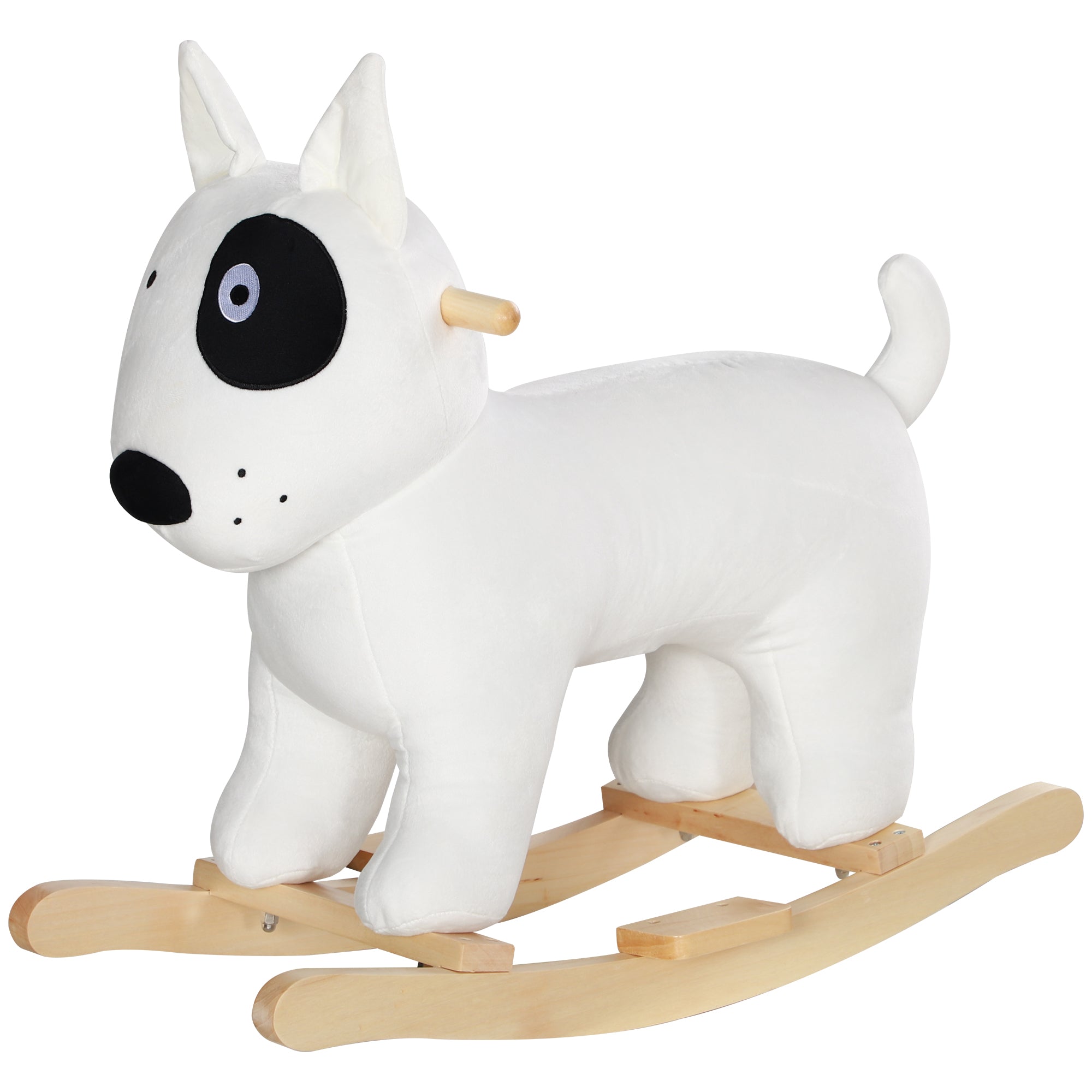AIYAPLAY Schaukelpferd in Hundeform mit Soundfunktion, aus Holz und Metall, mit Plüschbezug, 2-4 Jahre, Weiß