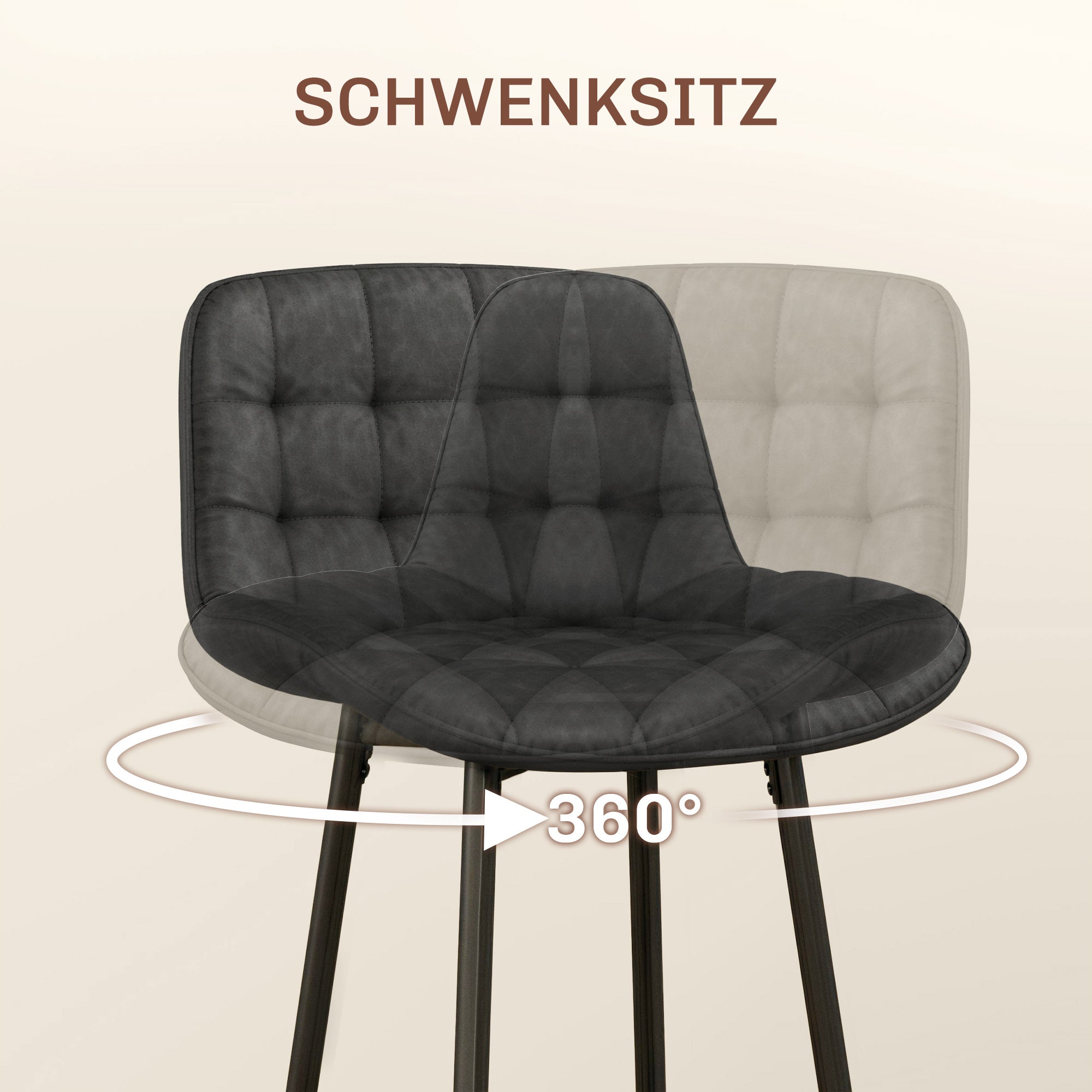 HOMCOM Barhocker im 2er-Set, schöne Steppung, Kunstlederbezug, 98 cm, bis 120 kg, Anthrazit