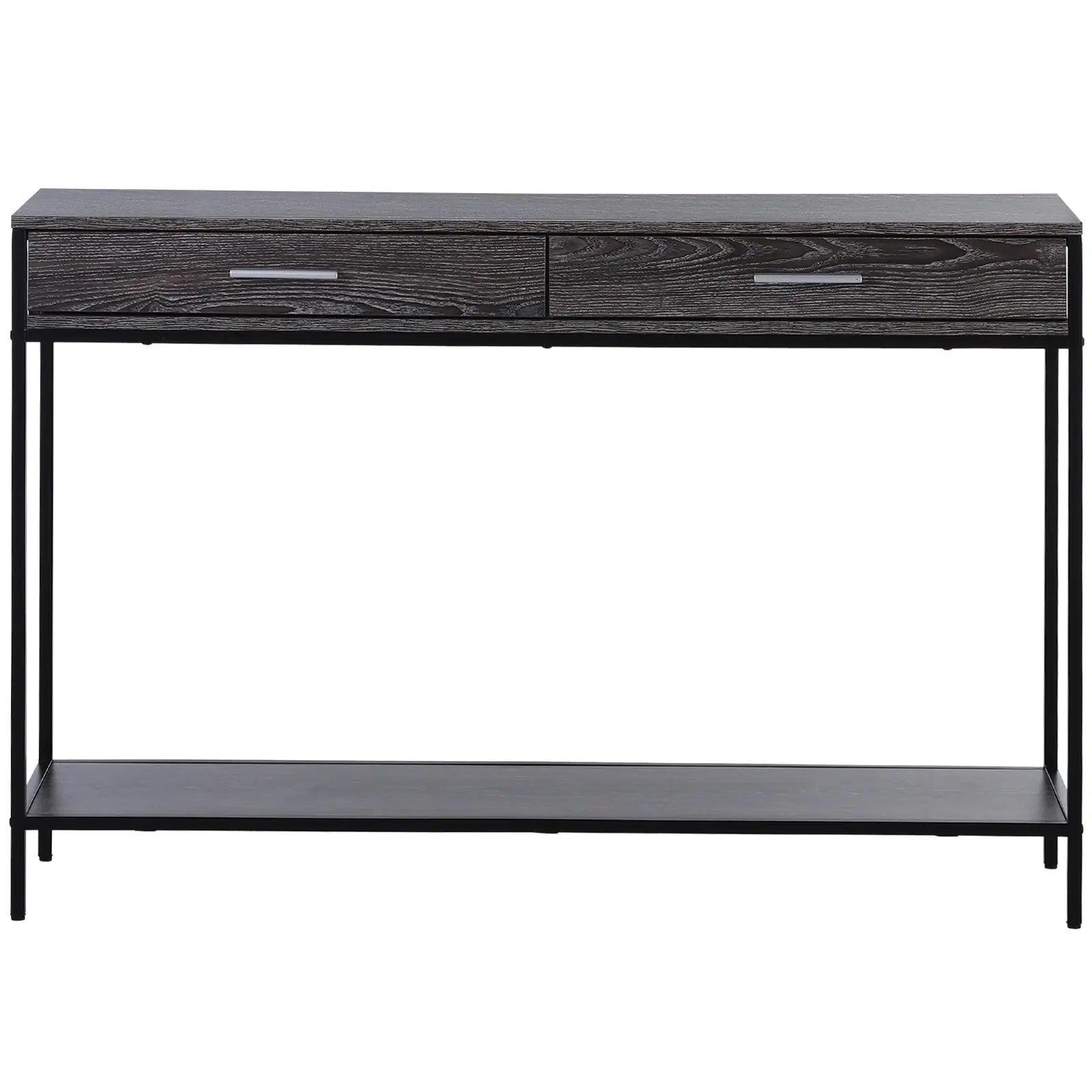 HOMCOM Konsolentisch Eingangstisch Beistelltisch 2 Schubladen Unterregal Stahl Grau 120 x 30 x 81,5 cm