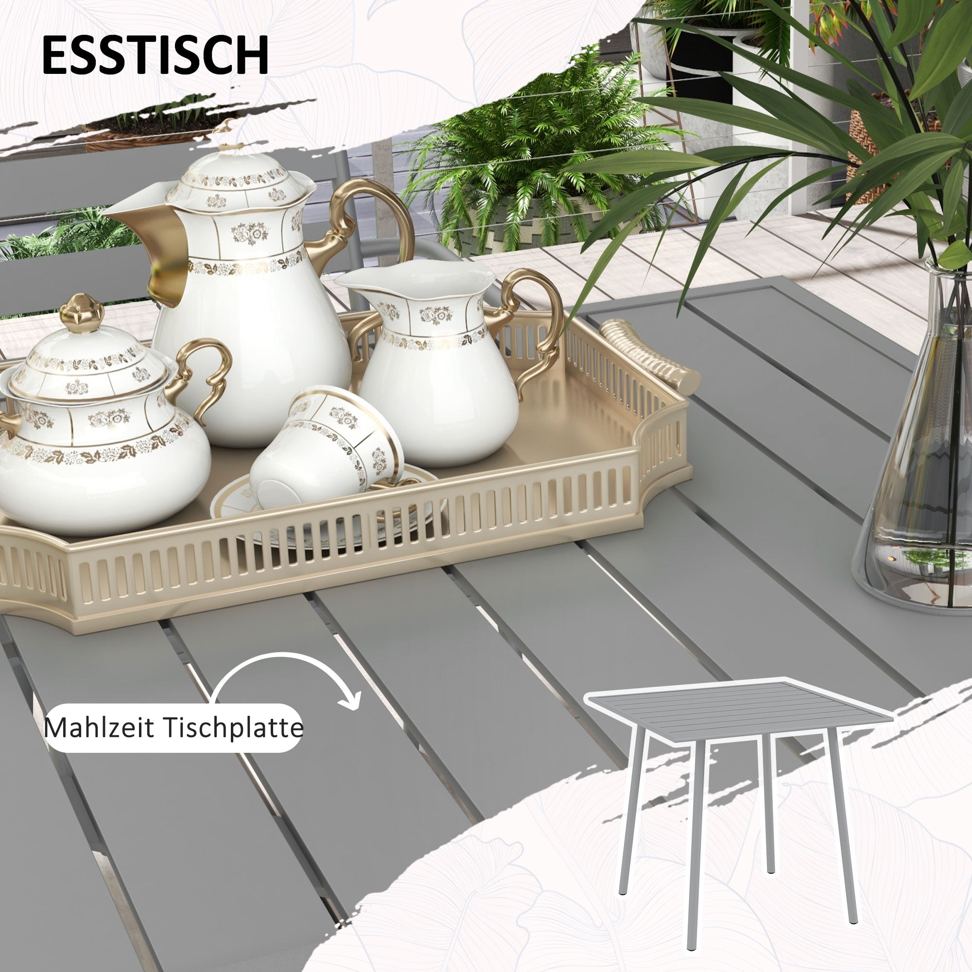 Outsunny 5-teilige Gartensitzgruppe Outdoor Sitzgruppe Gartenmöbel-Set, wetterbeständig, modernes Design, 80 x 80 x 74 cm, Grau