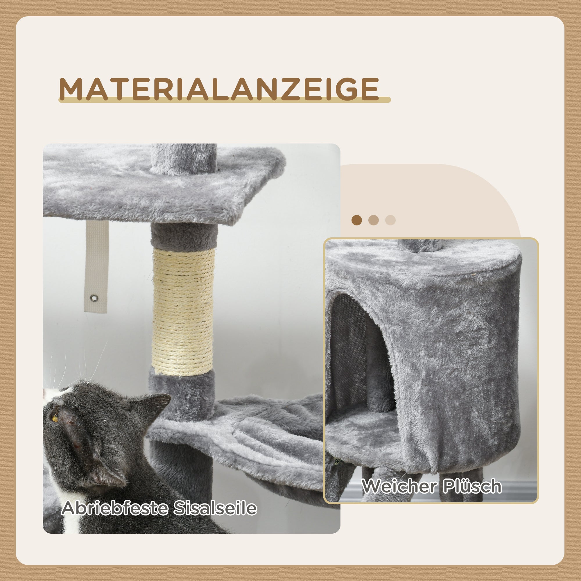 PawHut Katzenbaum, Kratzbaum, Katzenkratzbaum, Treppe, Spielzeug, 50 x 35 x 134,2 cm, Grau