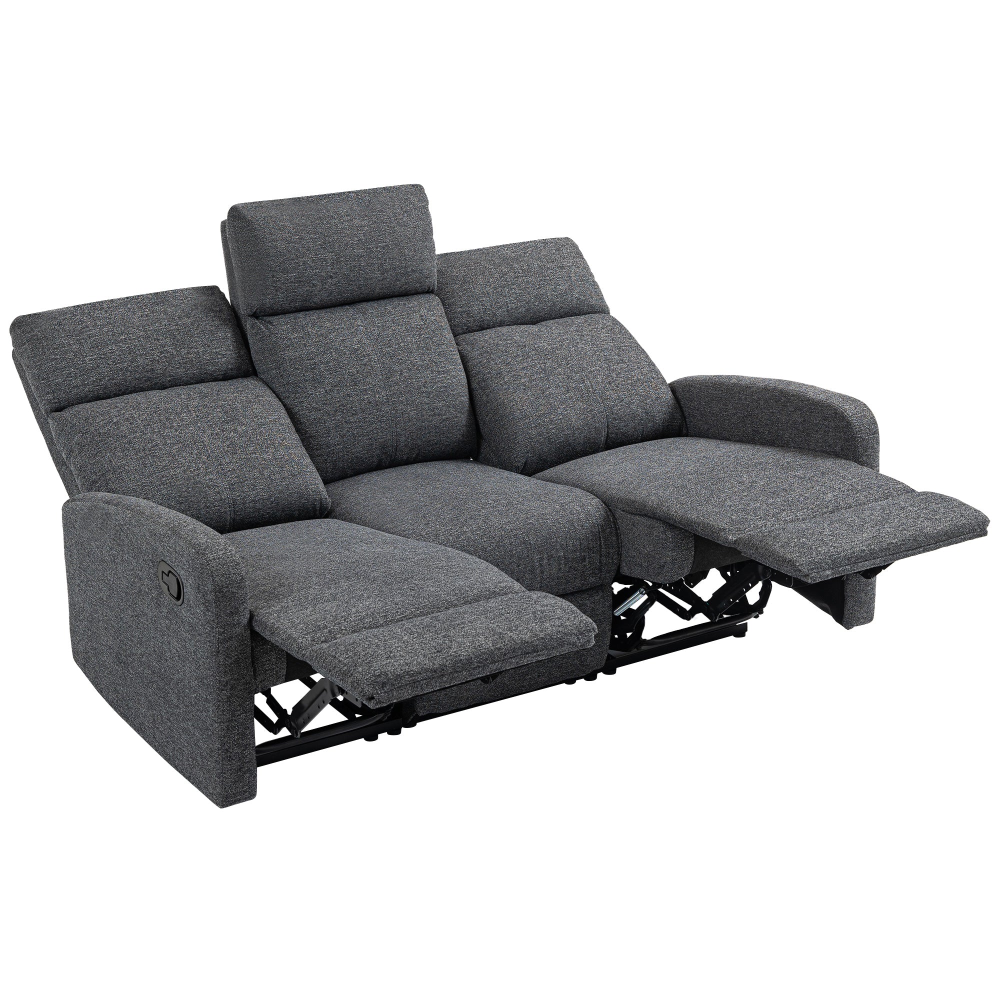 HOMCOM 3-Sitzer-Sofa, individuell verstellbare Rückenlehnen, Fußstütze, Stoffbezug, Metall, Grau