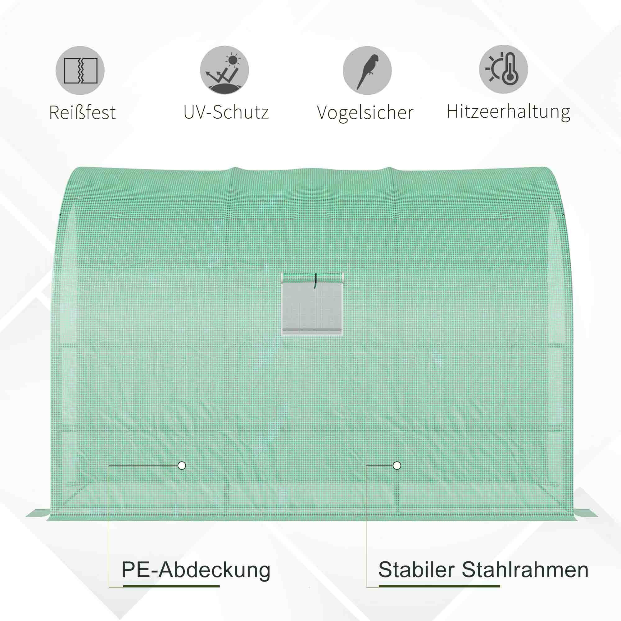 Outsunny Gewächshaus, Gartengewächshaus mit Kunststoff-Abdeckung, UV-beständig, 3 Etagen, Reißverschlusstüren, Grün