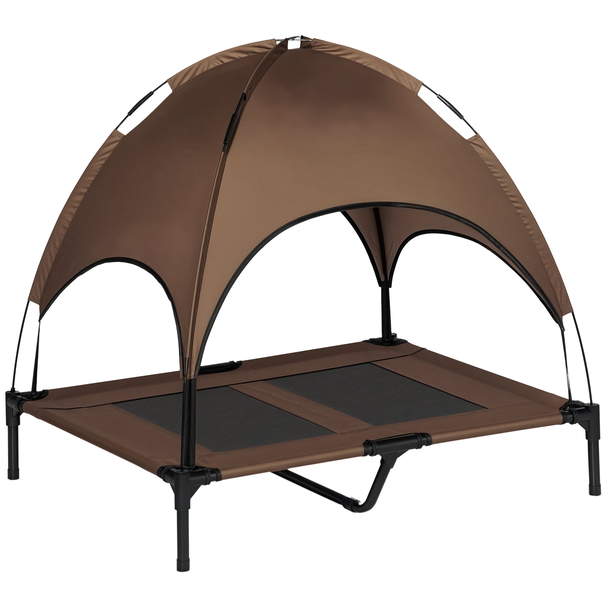 PawHut Erhöhtes Hundebett mit Baldachin, Haustierbett, Hundeliege outdoor mit Dach, Atmungsaktiv, Taftstoff für Camping Kaffee 92 x 76 x 90 cm