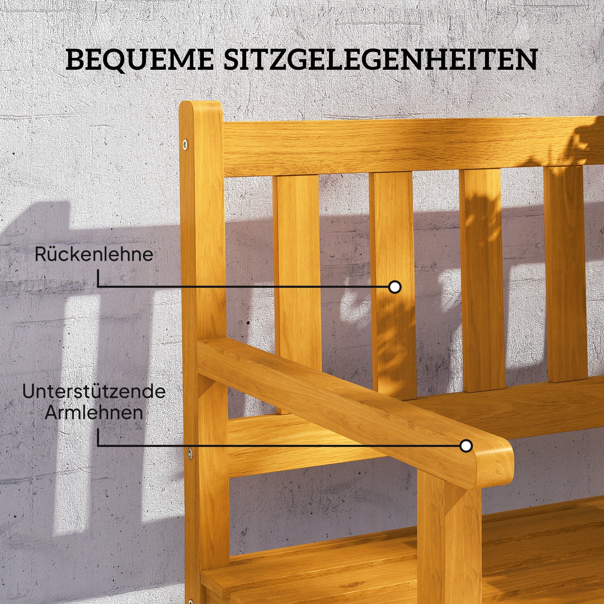 Outsunny 2-Sitzer Gartenbank Holz, wetterfest Sitzbank mit Rücken- & Armlehnen 320kg belast 149x56,5x89cm, Teak
