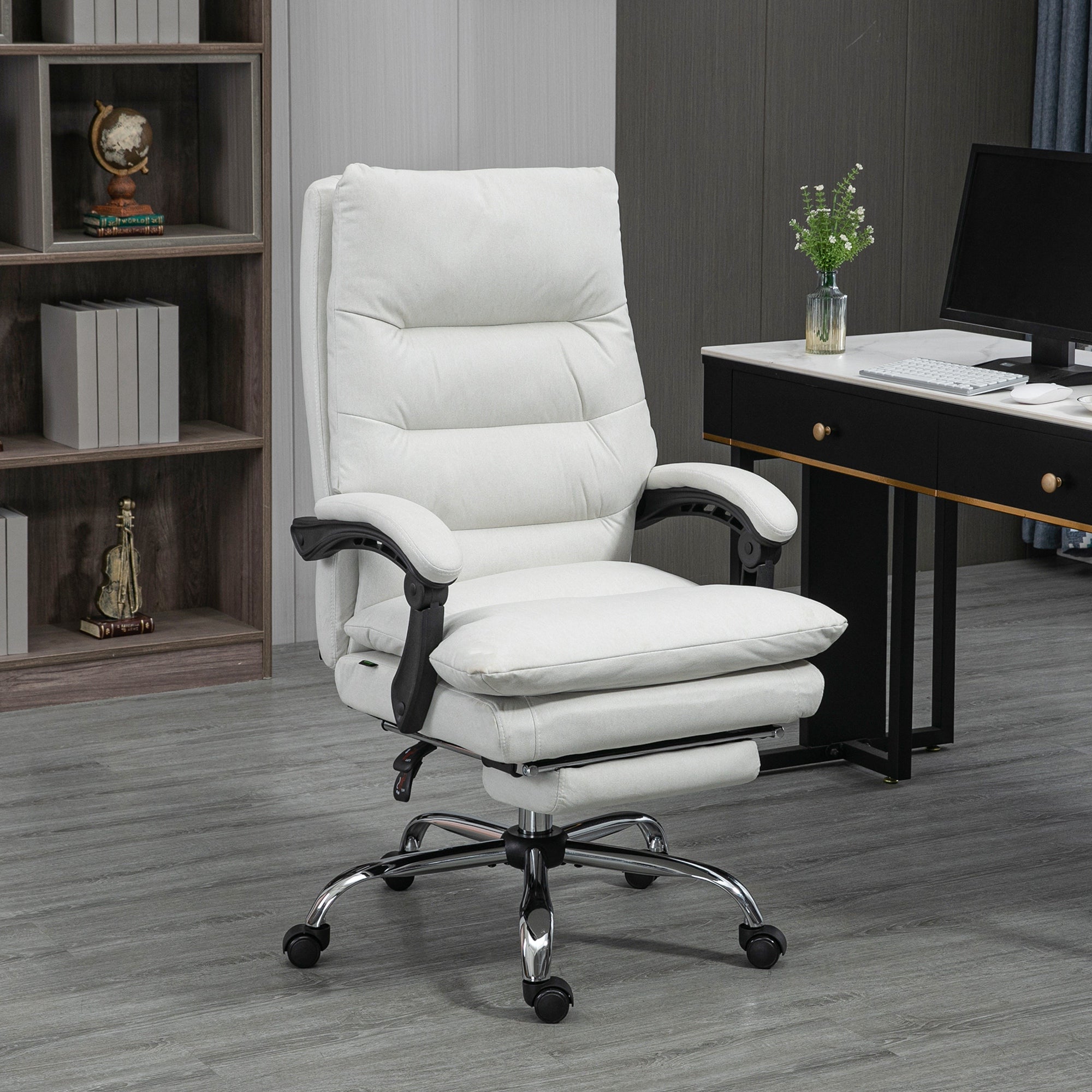 Vinsetto Bürostuhl mit Massagefunktion, beheizbar, neigbar, Kunstleder, 65x72x109-117cm, Cremeweiß