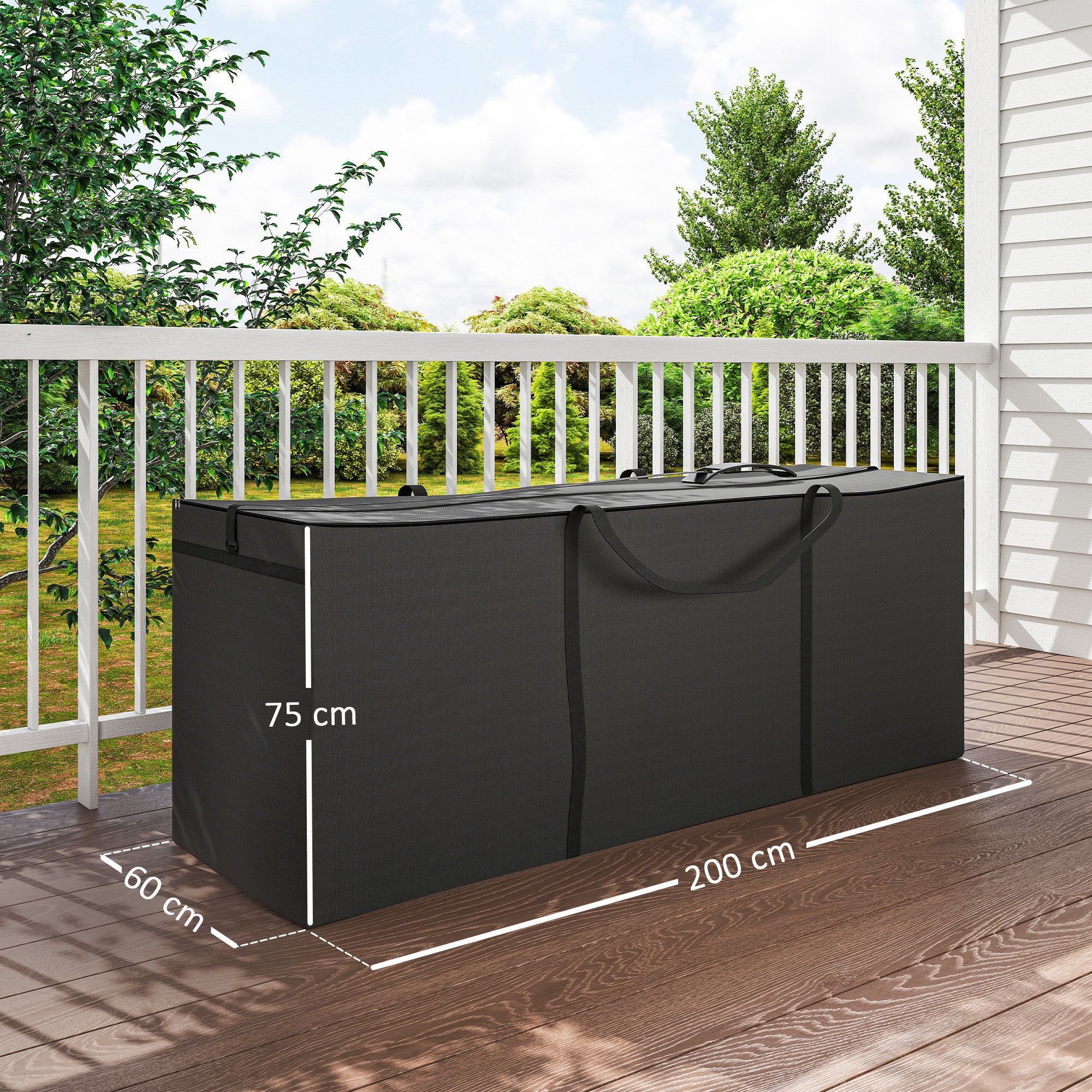 Outsunny Aufbewahrungstasche Gartenpolster, Auflagentasche, Schutzhülle mit Tragegriff Reißverschluss 200x60x75 cm, Schwarz