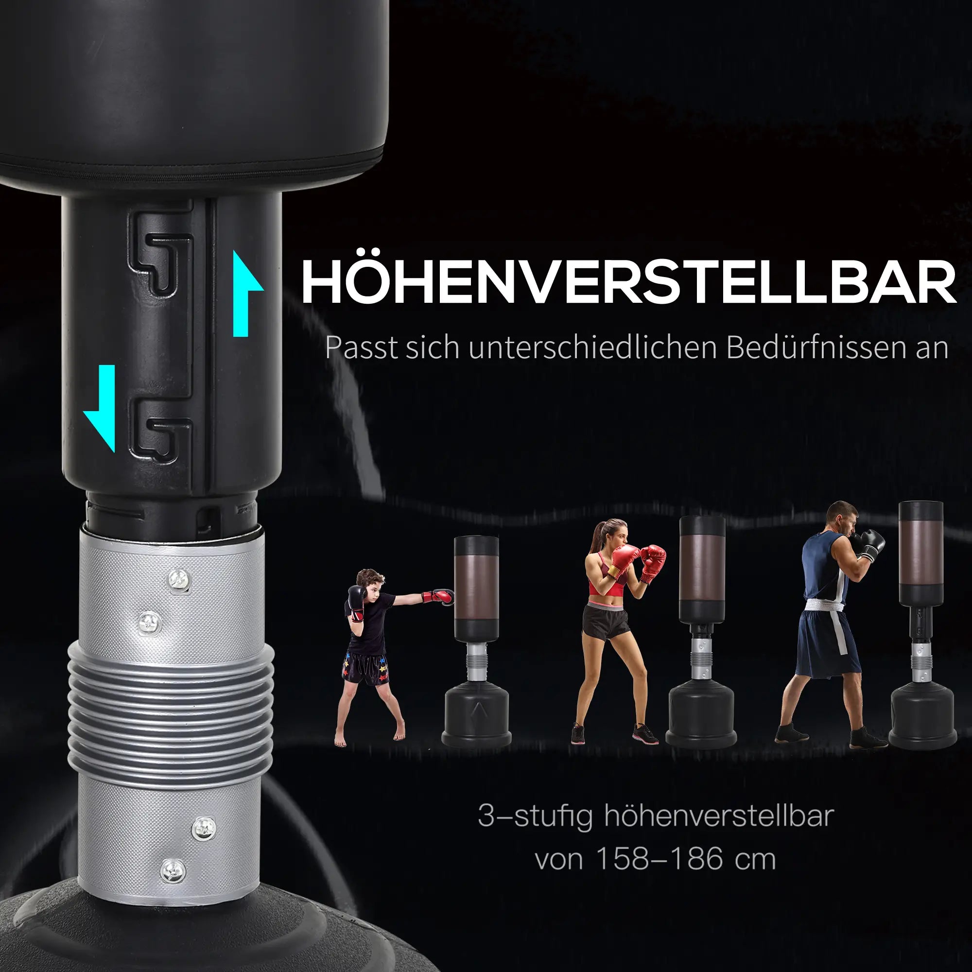 HOMCOM Standboxsack Boxpuppe Boxdummy DummyTraining Boxpartner Boxsack Box 158-186 cm Höhenverstellbar NEU Schwarz+Braun